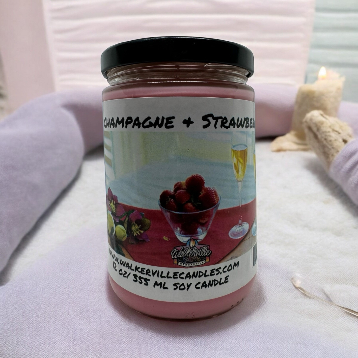 Champagne & Strawberries 100% Coconut Soy Eco-friendly 12 oz Candle