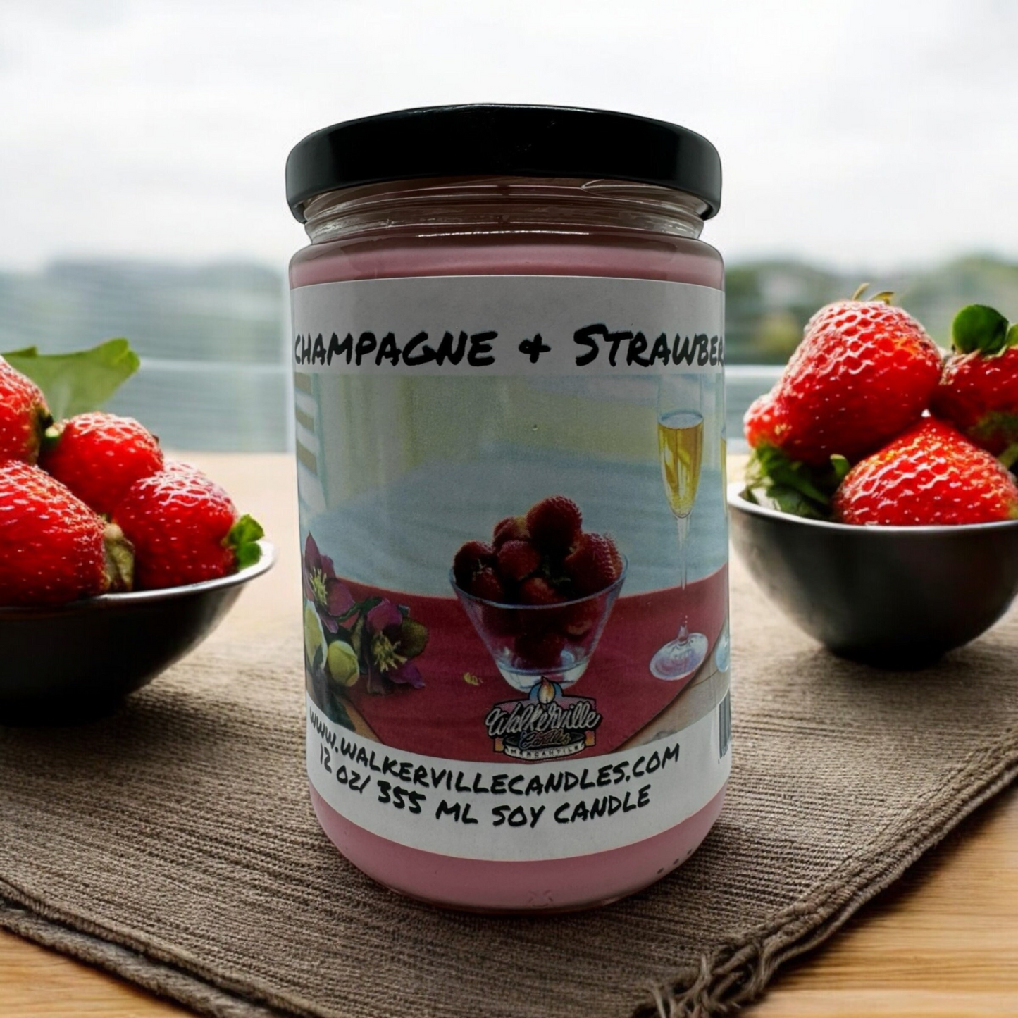 Champagne & Strawberries 100% Coconut Soy Eco-friendly 12 oz Candle