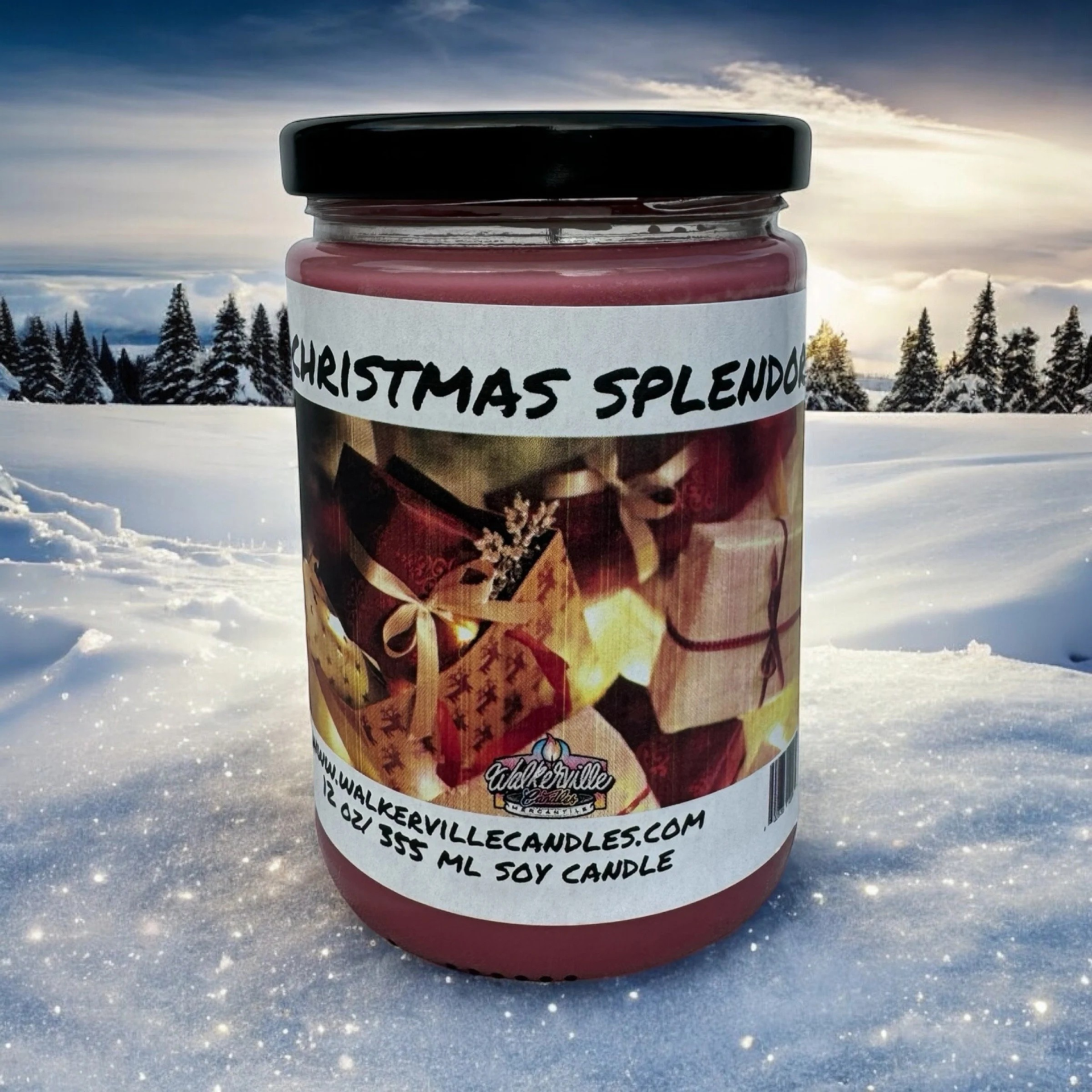 Christmas Splendor Vegan Coconut Soy 12 oz/ 355 ml Candle Hand-poured, Eco-friendly, Clean Burning, Woodsy/ Clean Fruity Christmas Wood Wick