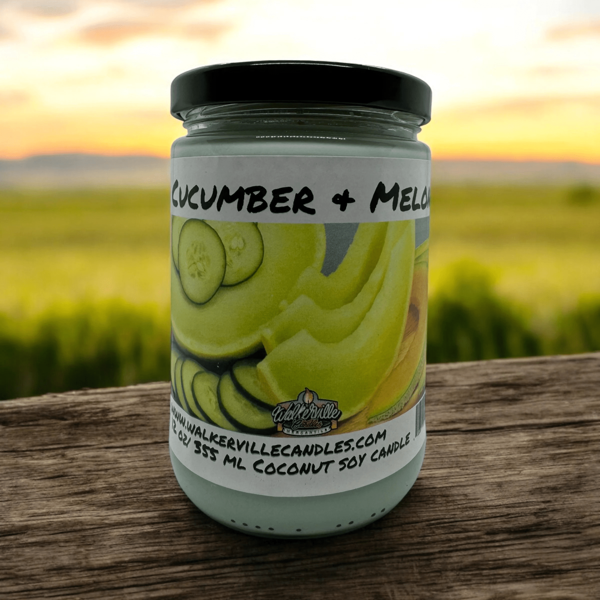 Cucumber & Melon Coconut Soy 12.5 oz/ 375 ml Candle Wood Wick - Walkerville Candles