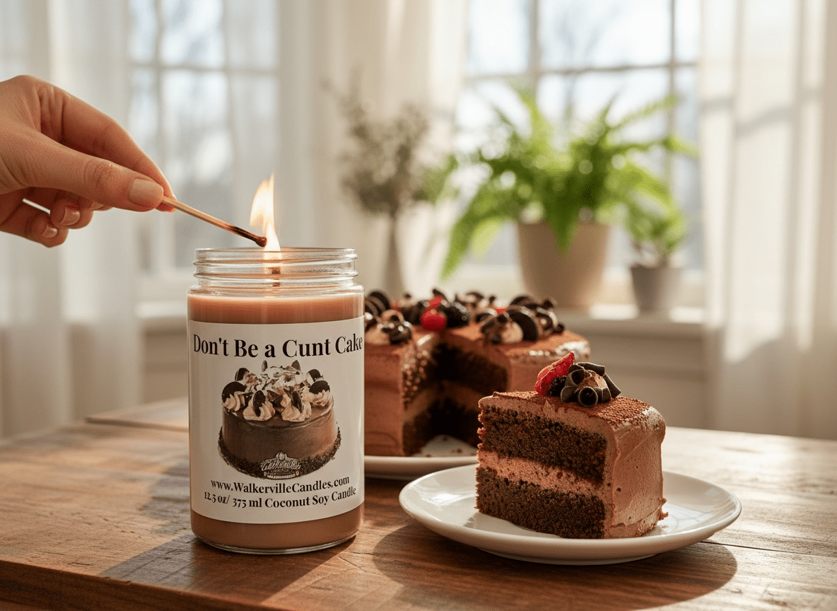 Don't Be a Cunt Cake Coconut Soy 12.5 oz/ 375 ml Candle Wood Wick - Walkerville Candles