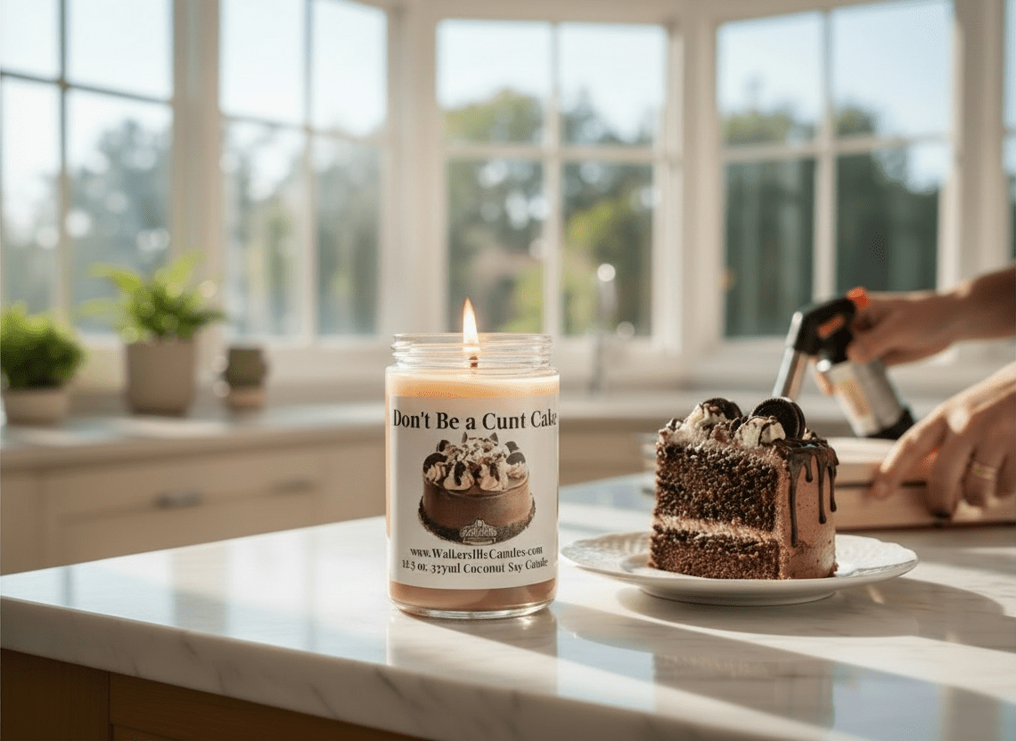 Don't Be a Cunt Cake Coconut Soy 12.5 oz/ 375 ml Candle Wood Wick - Walkerville Candles