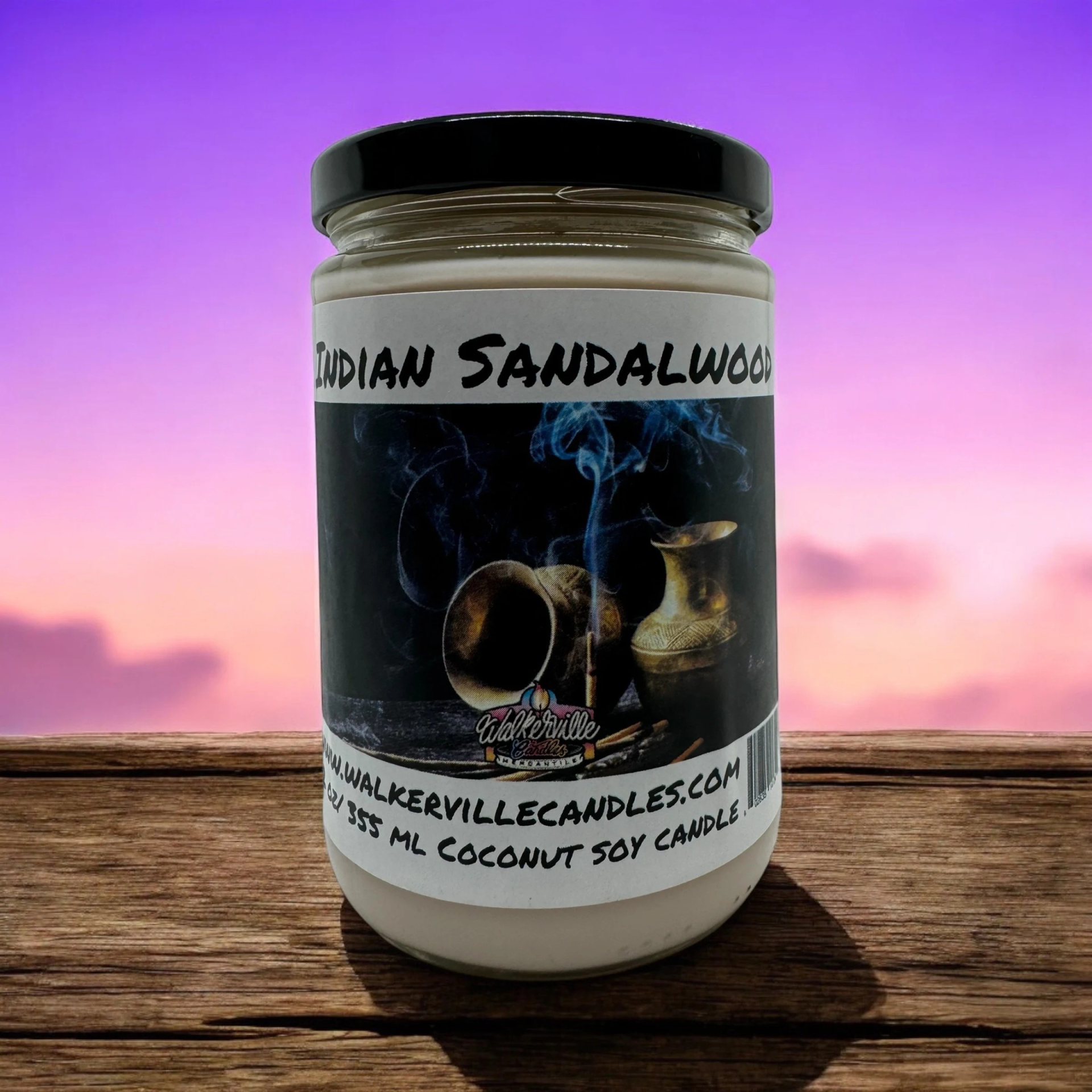 Indian Sandalwood Vegan Coconut Soy 12 oz/ 355 ml Candle Hand-poured, Eco-friendly, Clean Burning, Woodsy/ Clean Wood Wick