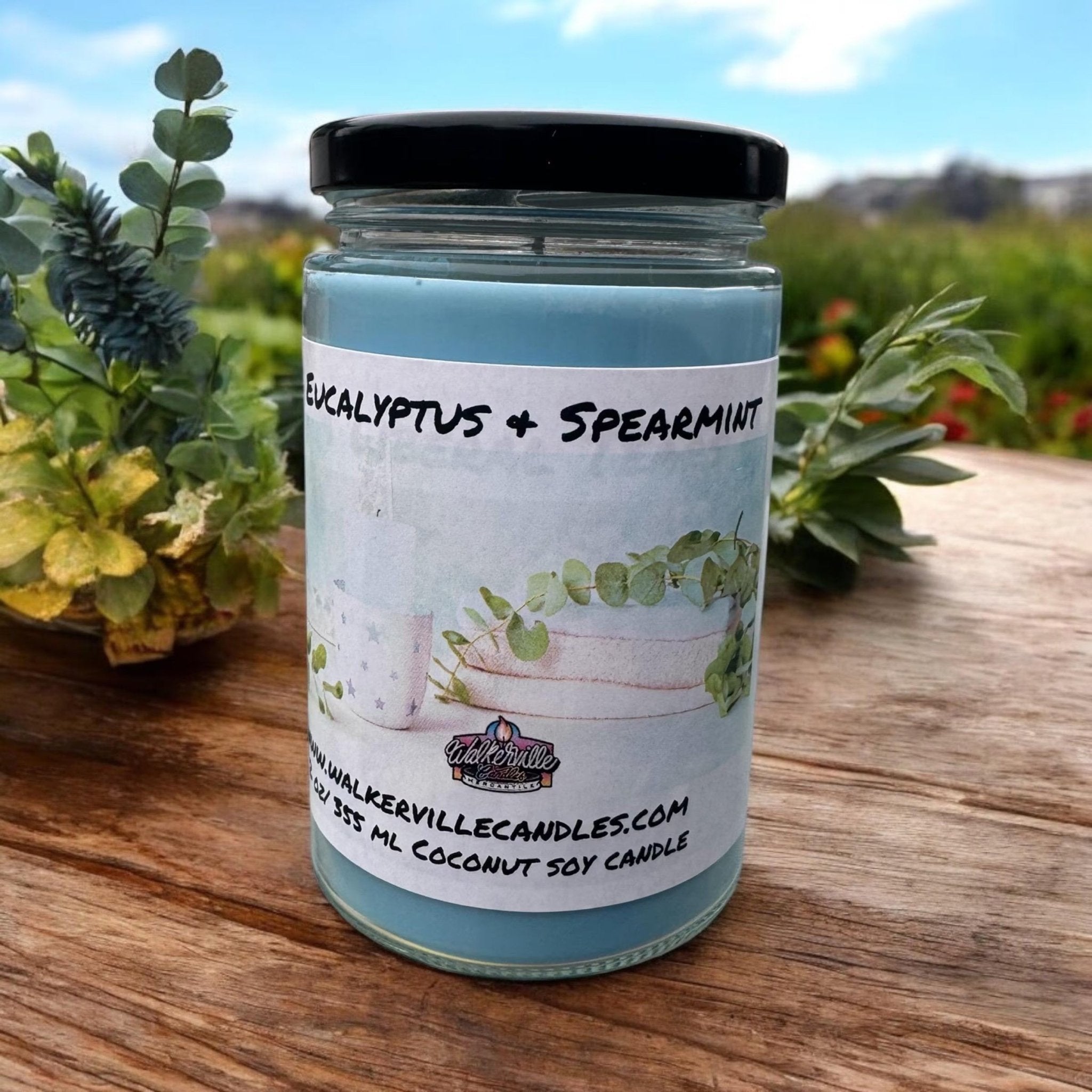 Eucalyptus & Spearmint Coconut Soy 12.5 oz/ 375 ml Candle Wood Wick - Walkerville Candles