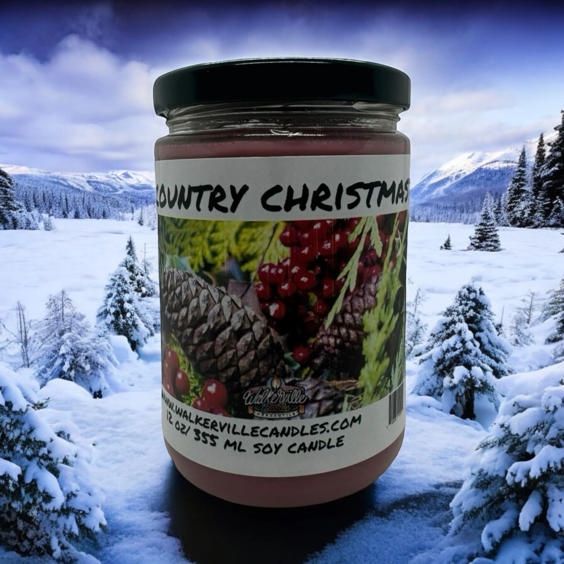 Country Christmas Vegan Coconut Soy 12 oz/ 355 ml Candle Hand-poured, Eco-friendly, Clean Burning, Fruity Christmas