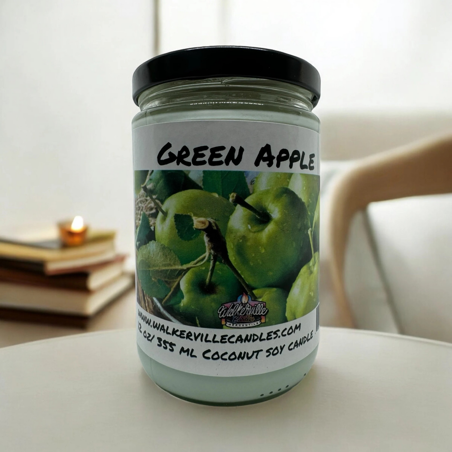 Green Apple 100% Coconut Soy Eco-friendly 12 oz Candle Wood Wick