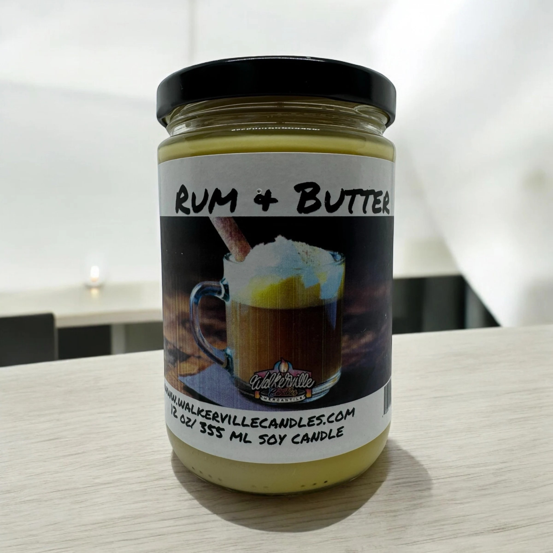 Rum & Butter Vegan Coconut Soy 12 oz/ 355 ml Candle Hand-poured, Eco-friendly, Clean Burning, Bakery, Food, Drink Wood Wick