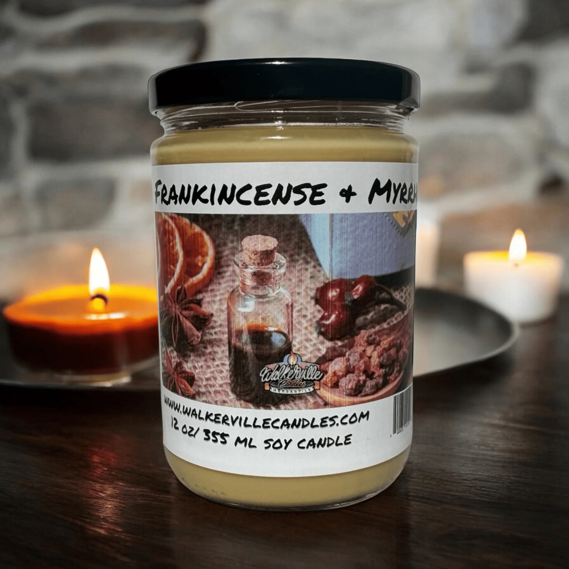 Frankincense & Myrrh Coconut Soy 12.5 oz/ 375 ml Candle Wood Wick - Walkerville Candles