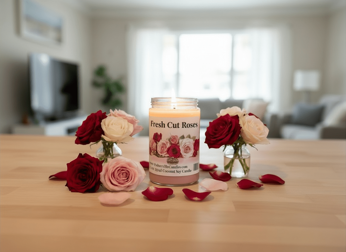 Fresh Cut Roses Coconut Soy 12.5 oz/ 375 ml Candle Wood Wick - Walkerville Candles