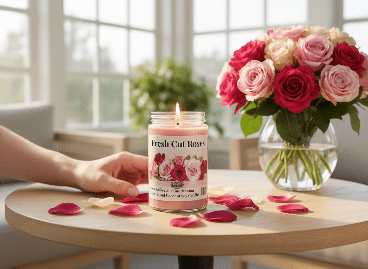 Fresh Cut Roses Coconut Soy 12.5 oz/ 375 ml Candle Wood Wick - Walkerville Candles