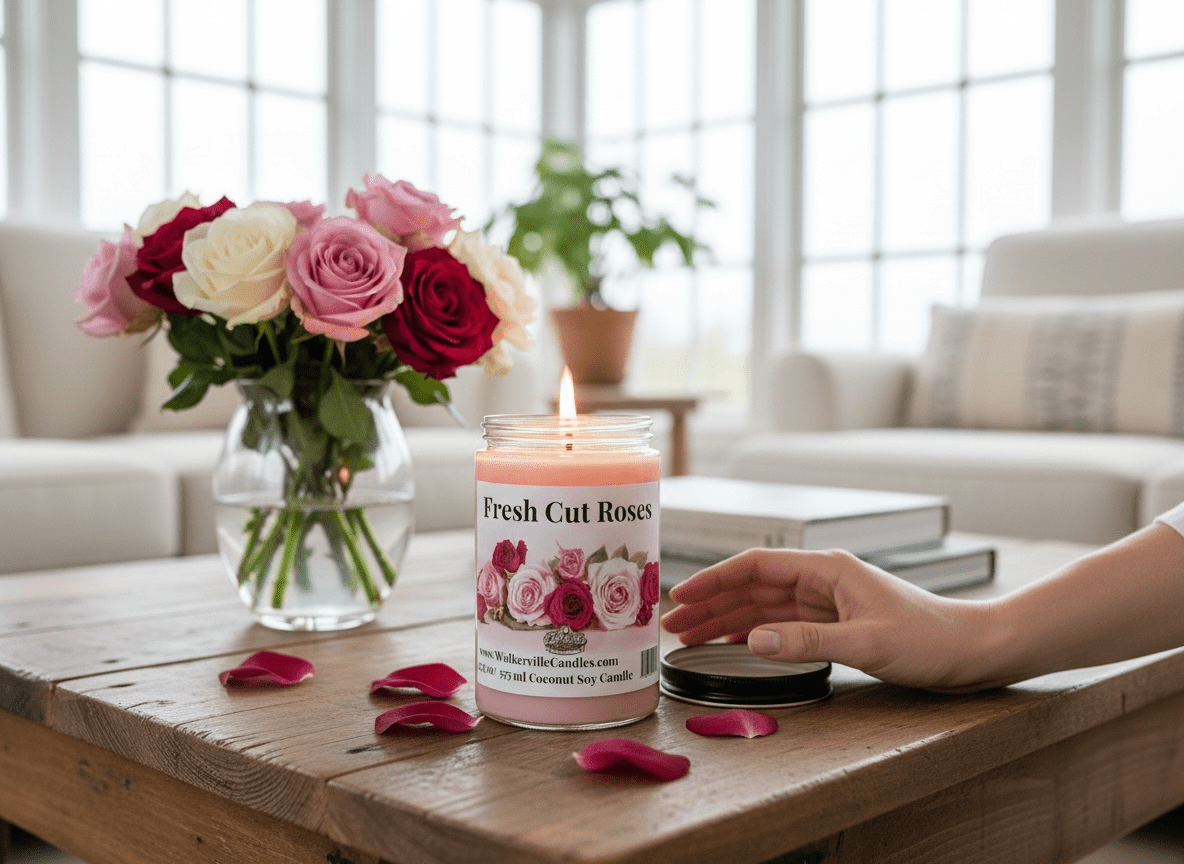 Fresh Cut Roses Coconut Soy 12.5 oz/ 375 ml Candle Wood Wick - Walkerville Candles