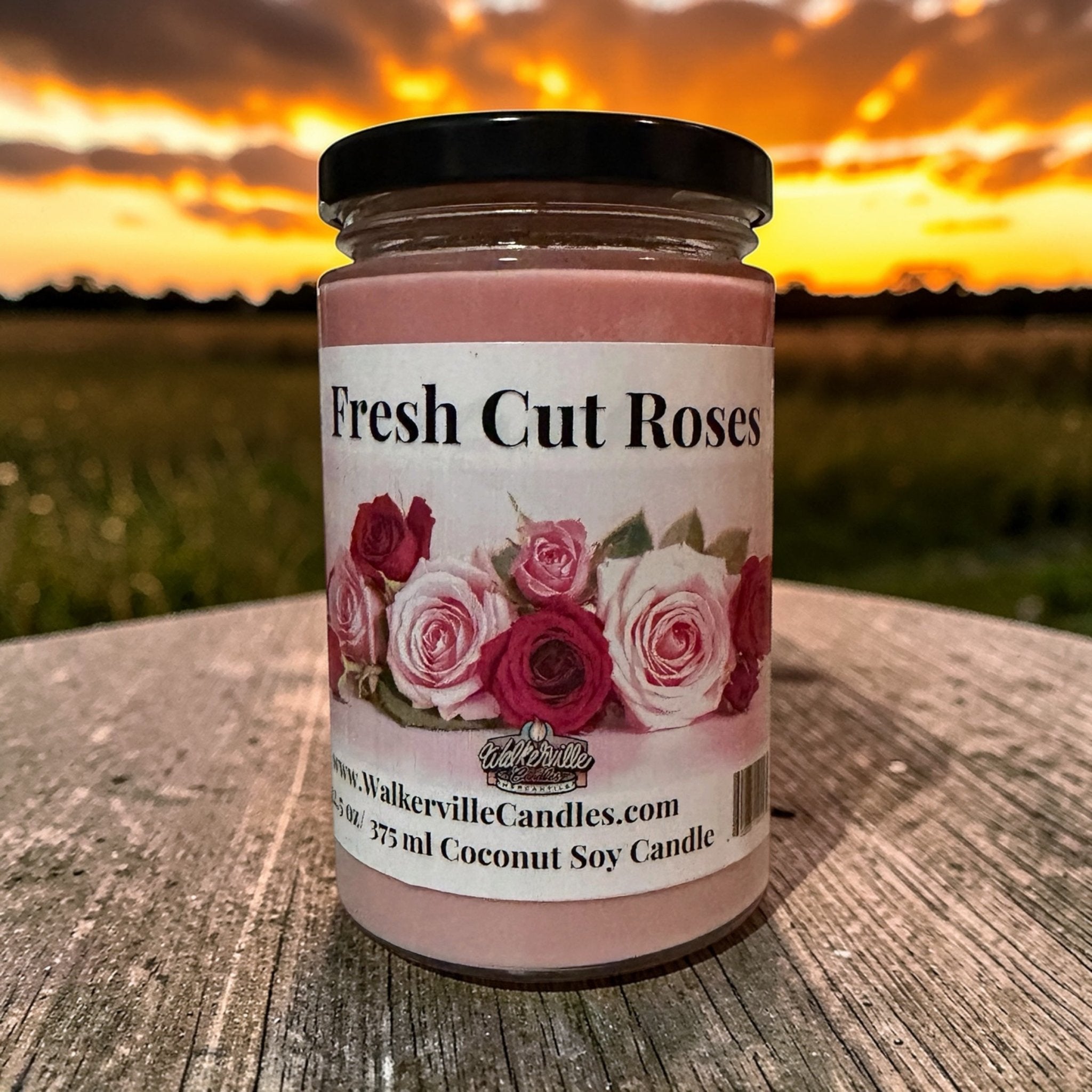 Fresh Cut Roses Coconut Soy 12.5 oz/ 375 ml Candle Wood Wick - Walkerville Candles