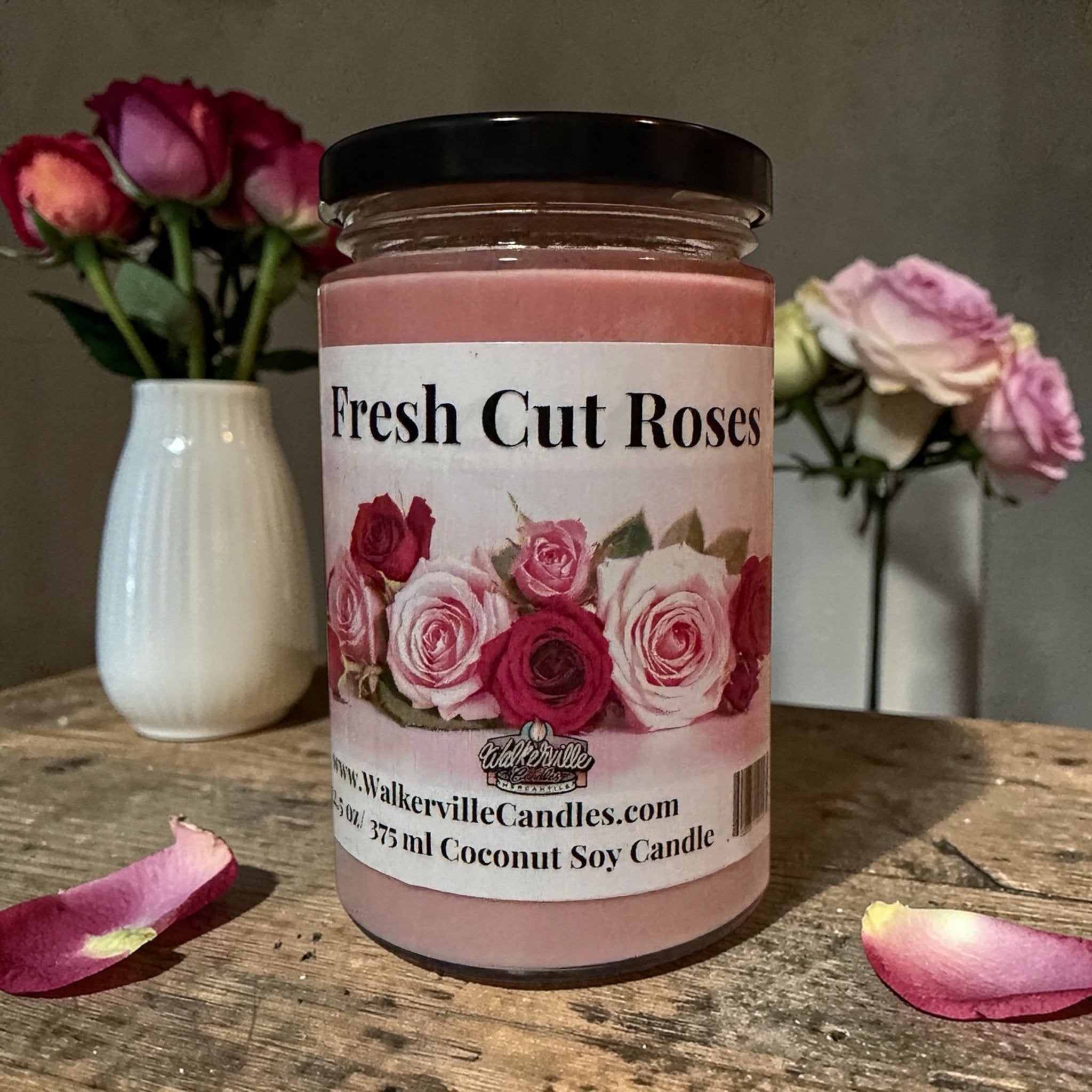 Fresh Cut Roses Coconut Soy 12.5 oz/ 375 ml Candle Wood Wick - Walkerville Candles