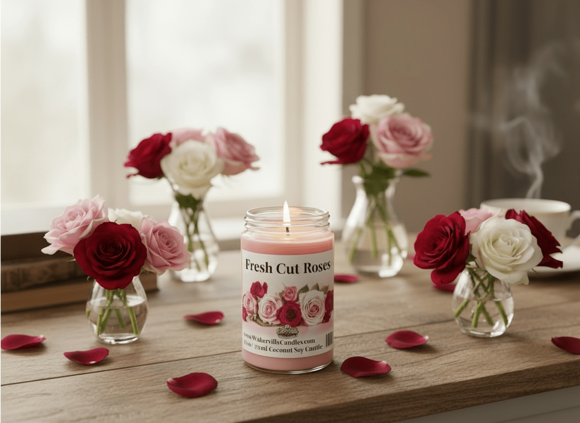 Fresh Cut Roses Coconut Soy 12.5 oz/ 375 ml Candle Wood Wick - Walkerville Candles
