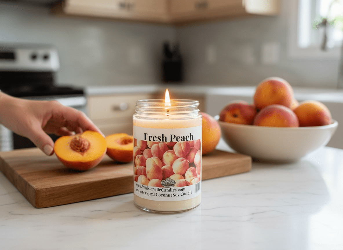 Fresh Peach Coconut Soy 12.5 oz/ 375 ml Candle Wood Wick - Walkerville Candles