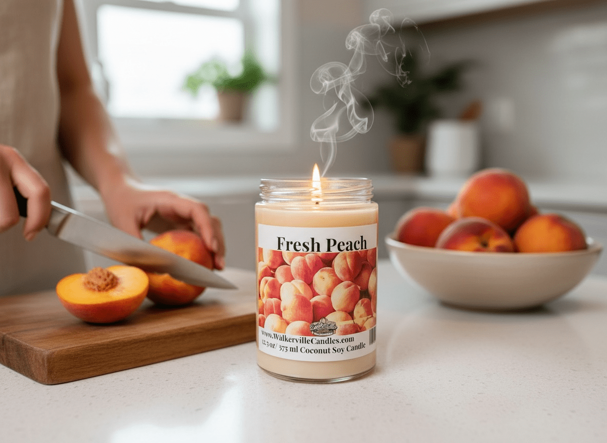 Fresh Peach Coconut Soy 12.5 oz/ 375 ml Candle Wood Wick - Walkerville Candles