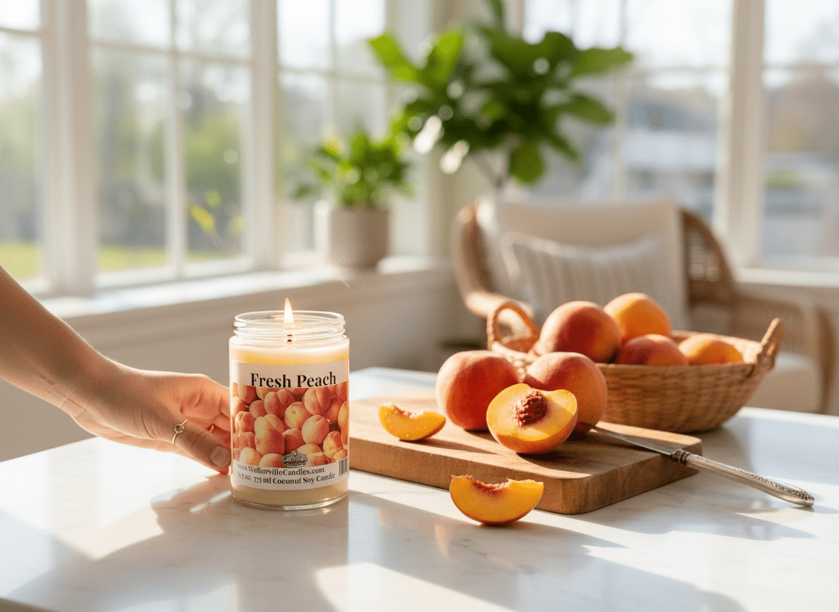 Fresh Peach Coconut Soy 12.5 oz/ 375 ml Candle Wood Wick - Walkerville Candles