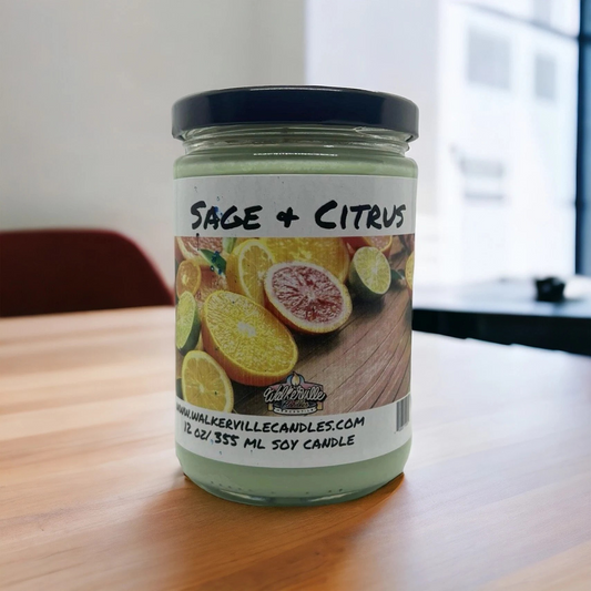Sage & Citrus 100% Coconut Soy Eco-friendly 12 oz Candle Wood Wick