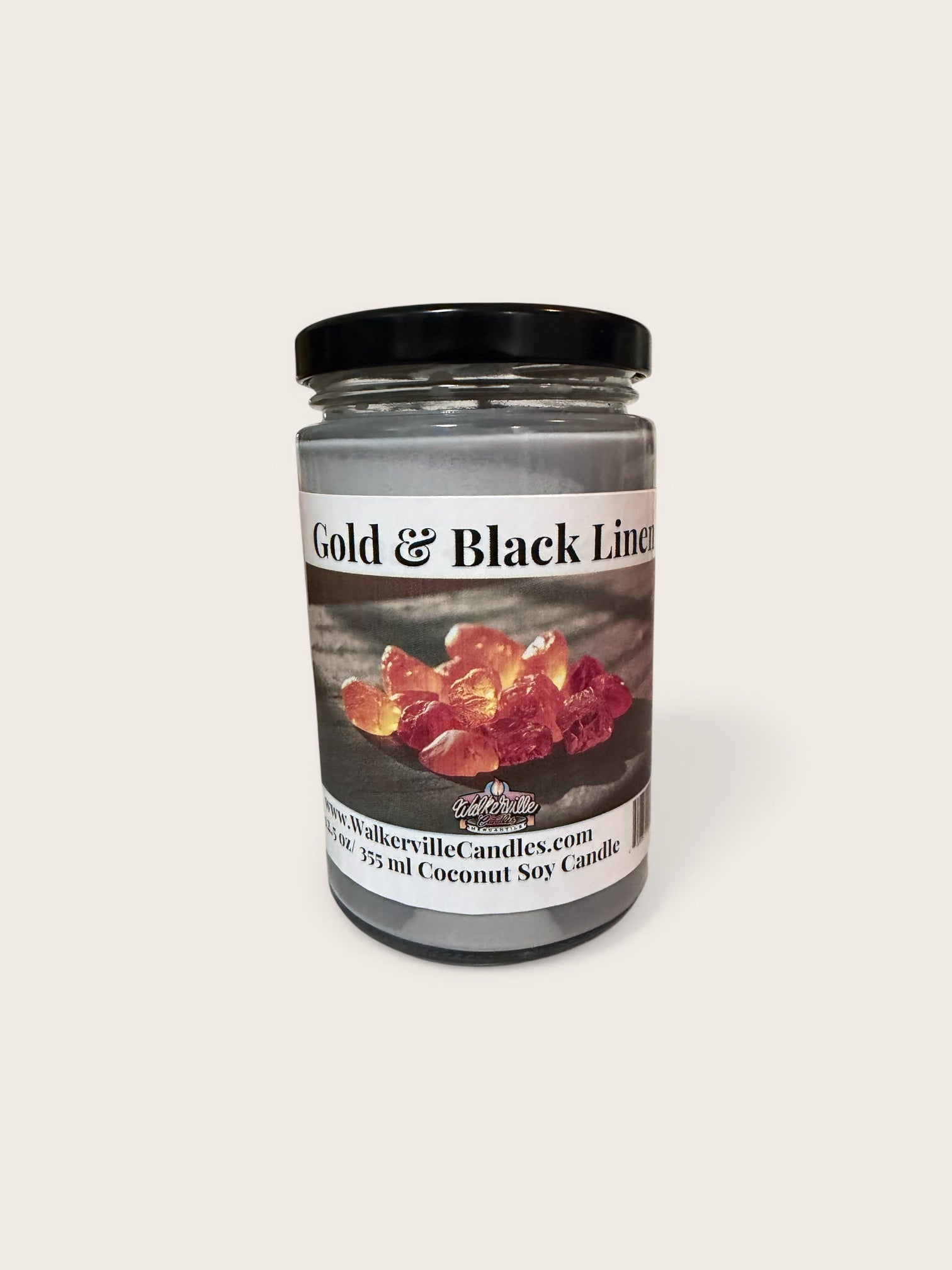 Gold & Black Linen Coconut Soy 12.5 oz/ 375 ml Candle Wood Wick - Walkerville Candles