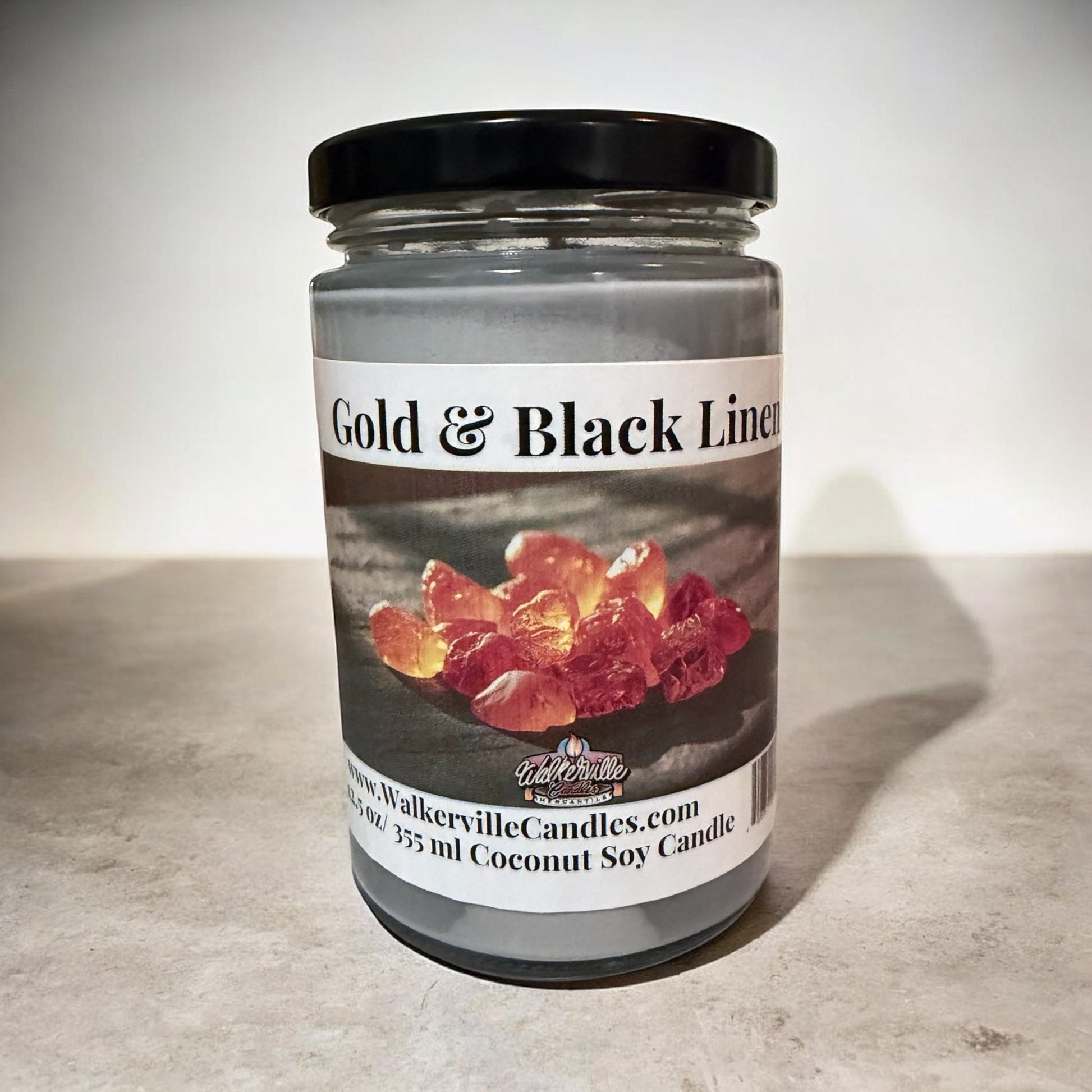Gold & Black Linen Coconut Soy 12.5 oz/ 375 ml Candle Wood Wick - Walkerville Candles