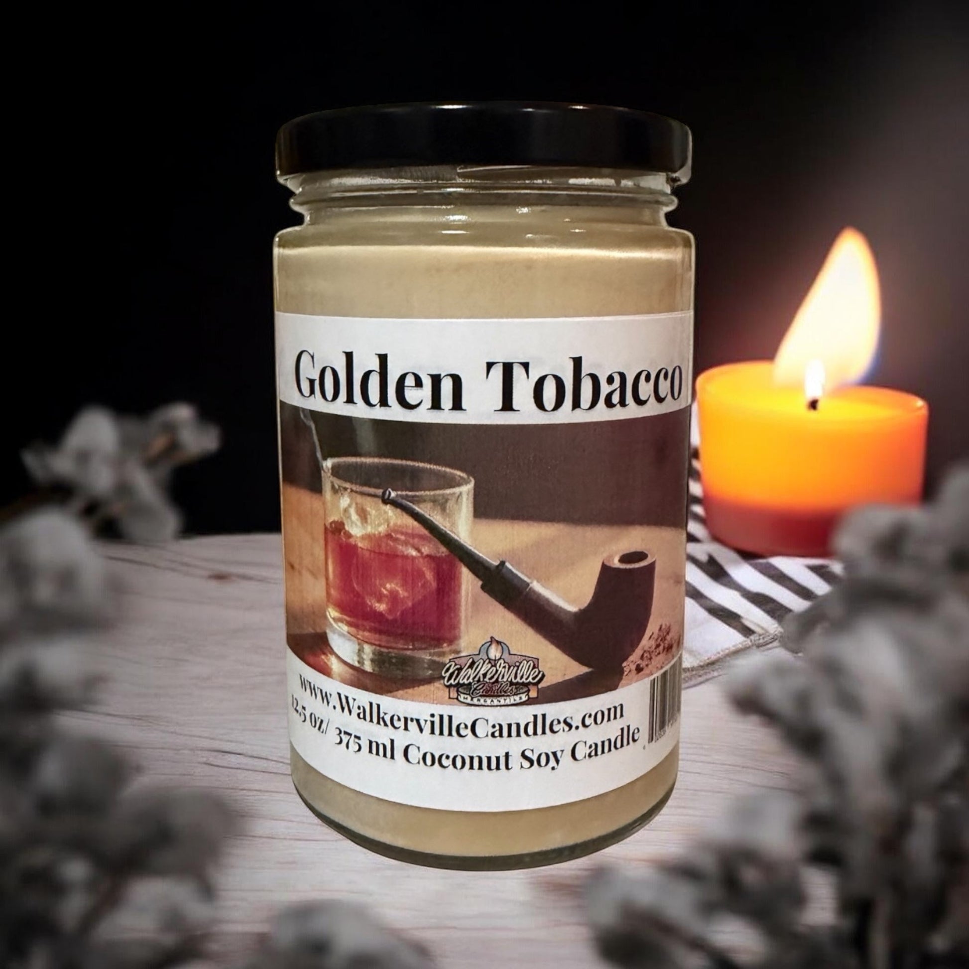 Golden Tobacco Coconut Soy 12.5 oz/ 375 ml Candle Wood Wick - Walkerville Candles
