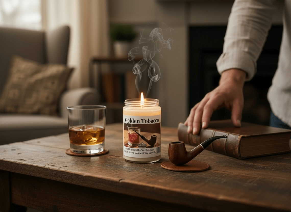 Golden Tobacco Coconut Soy 12.5 oz/ 375 ml Candle Wood Wick - Walkerville Candles