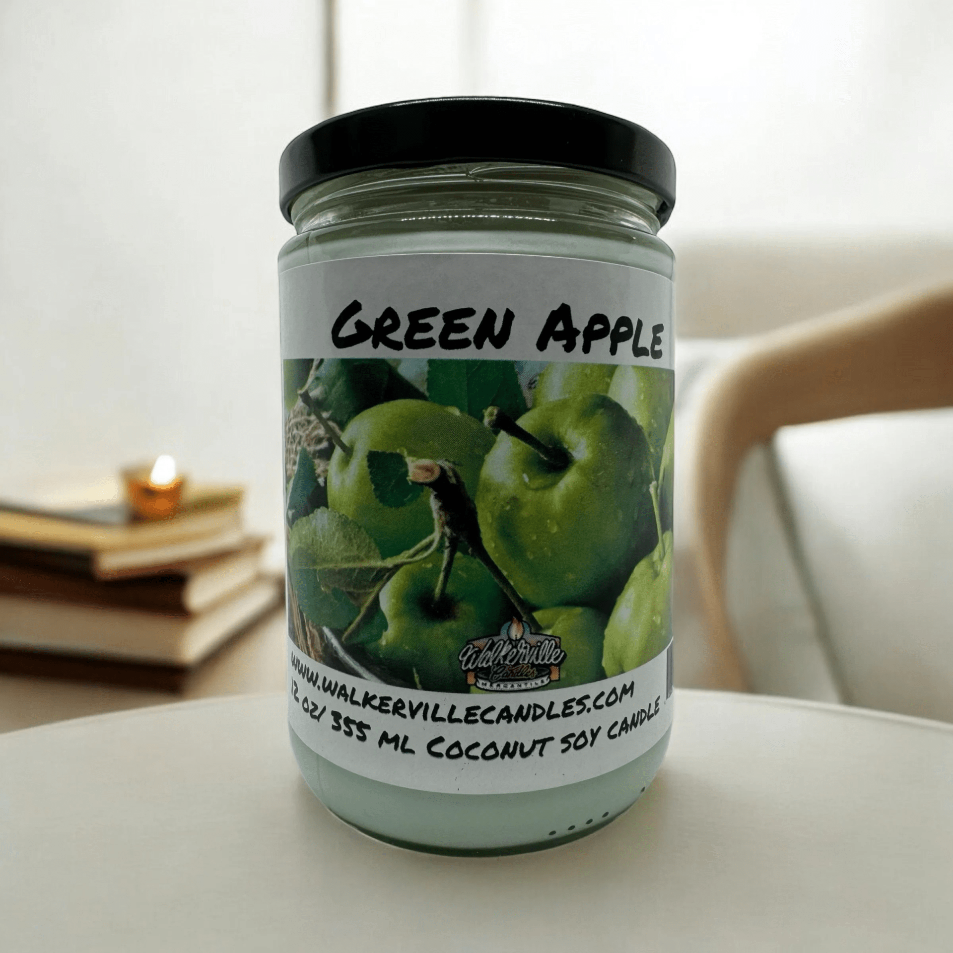 Green Apple Coconut Soy 12.5 oz/ 375 ml Candle Wood Wick - Walkerville Candles