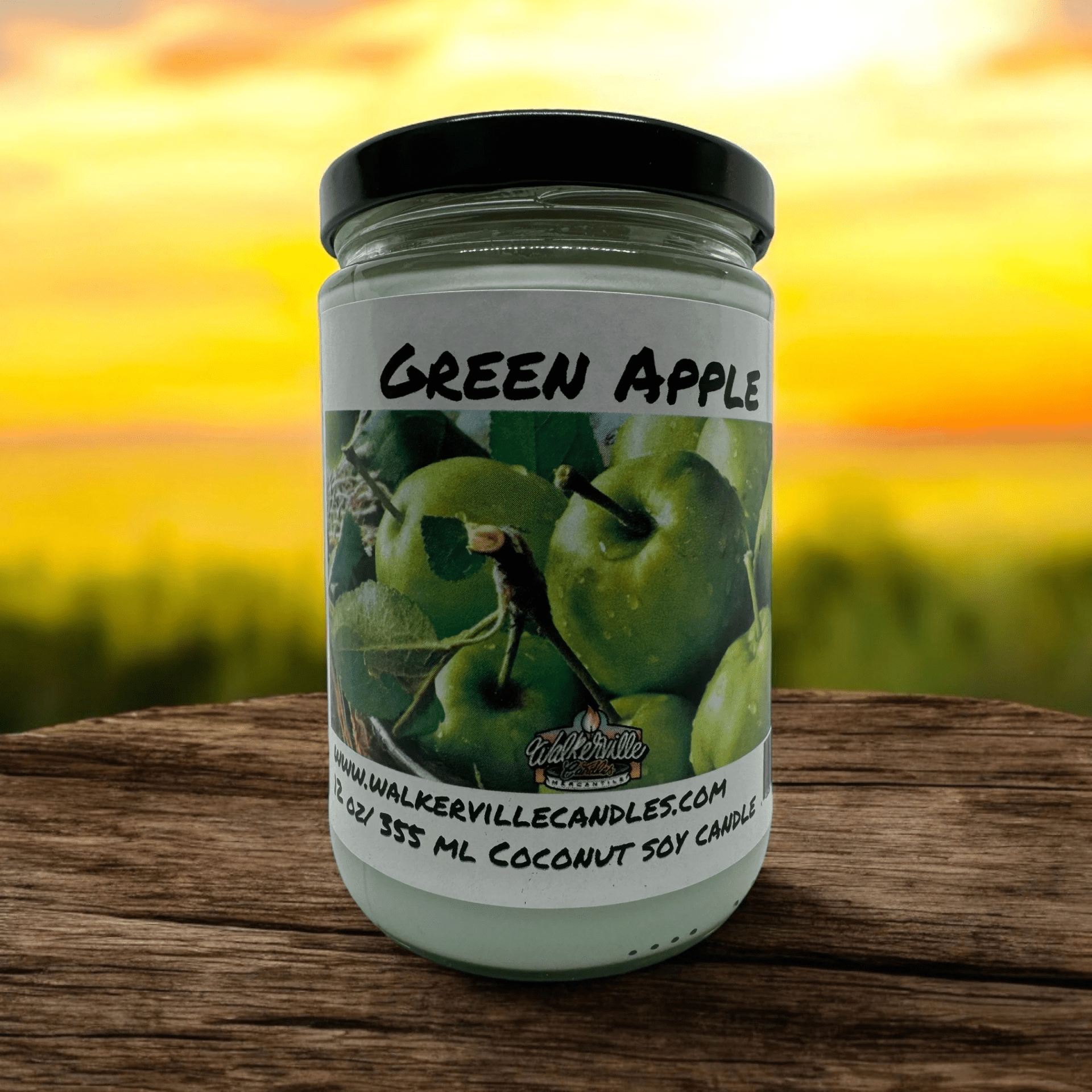 Green Apple Coconut Soy 12.5 oz/ 375 ml Candle Wood Wick - Walkerville Candles