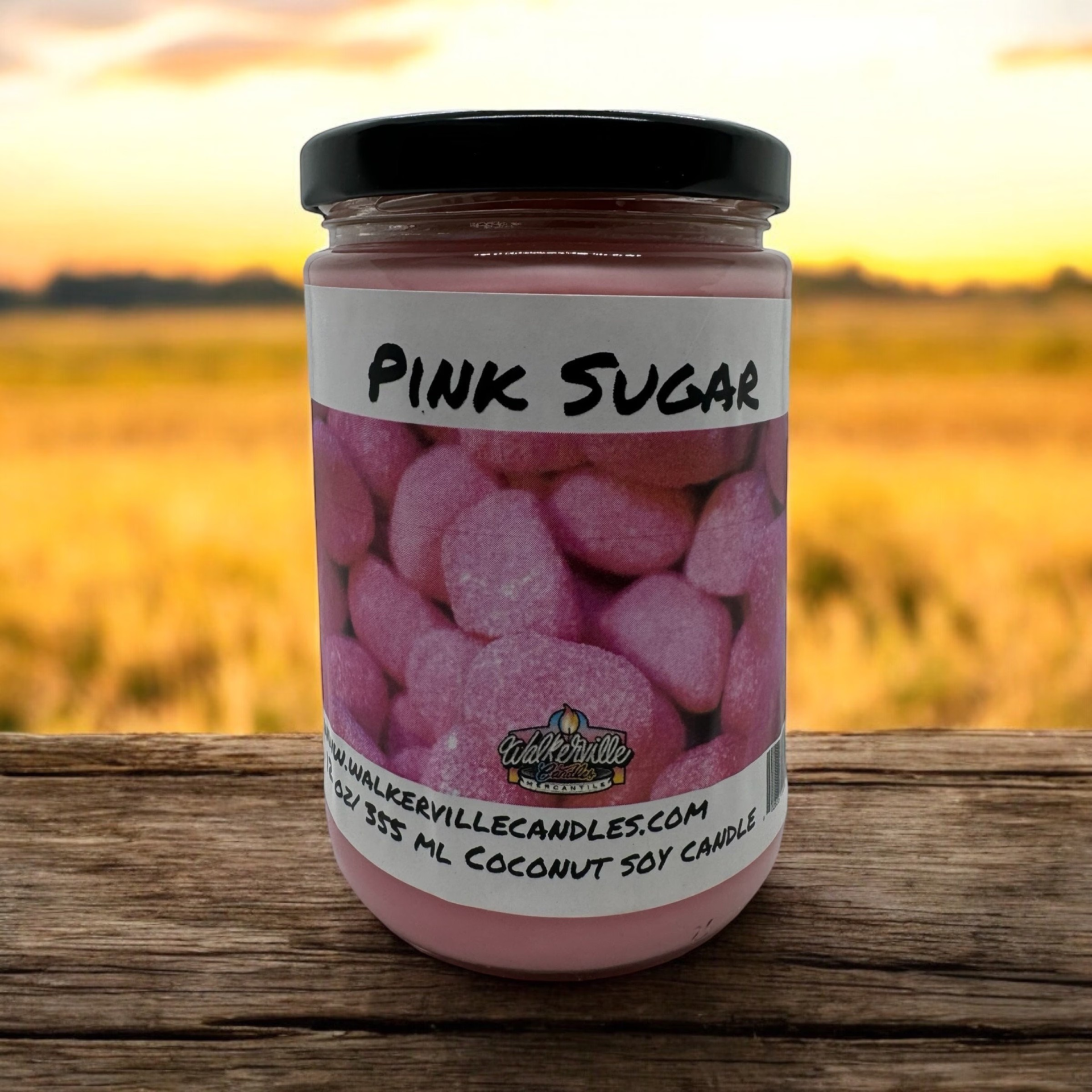 Pink Sugar Vegan Coconut Soy 12 oz/ 355 ml Candle Hand-poured, Eco-friendly, Clean Burning, Woodsy/ Clean Fruity Bakery Food Drink Wood Wick