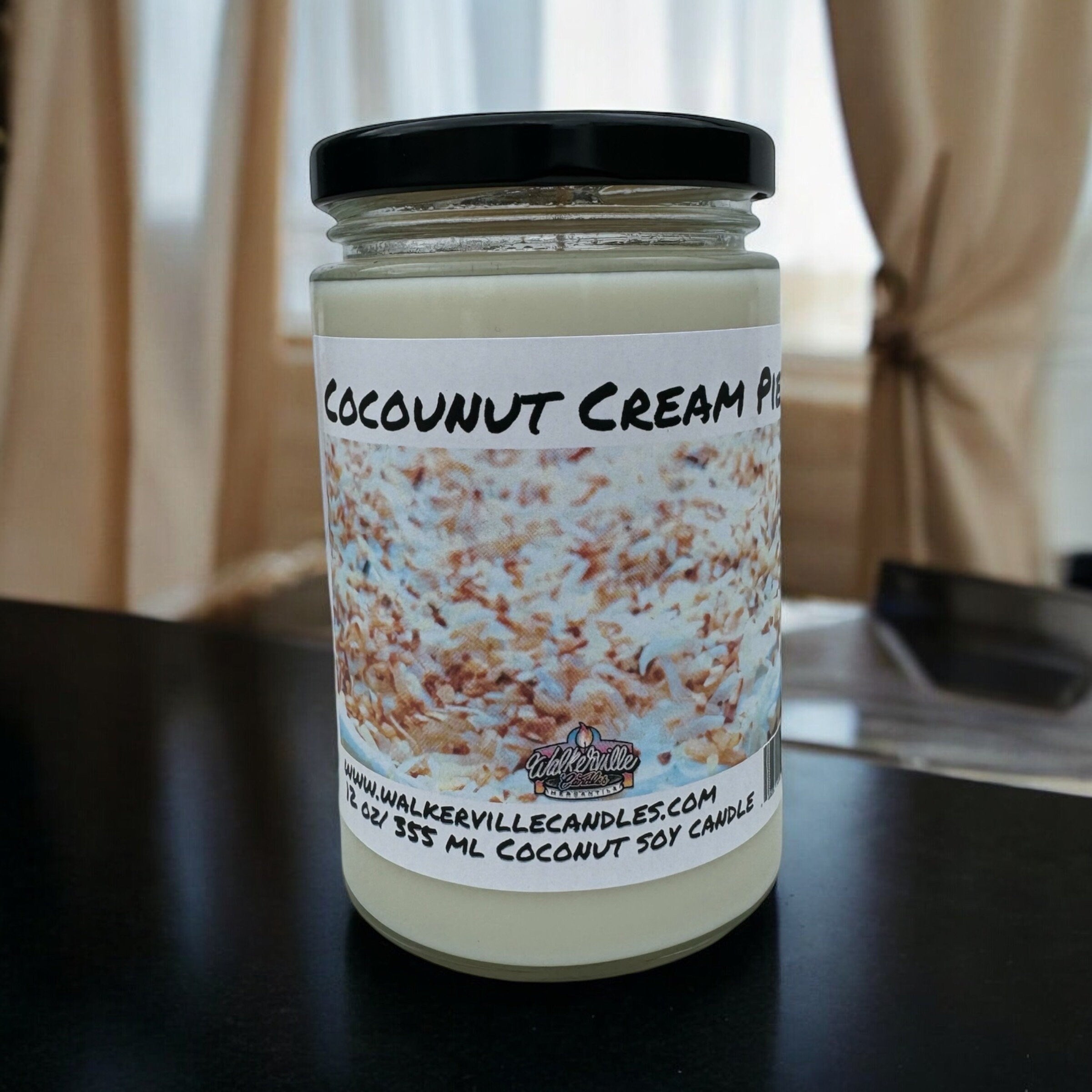 Coconut Cream Pie Vegan Coconut Soy 12 oz/ 355 ml Candle Hand-poured, Eco-friendly, Clean Burning, Bakery, Food, Drink Wood Wick
