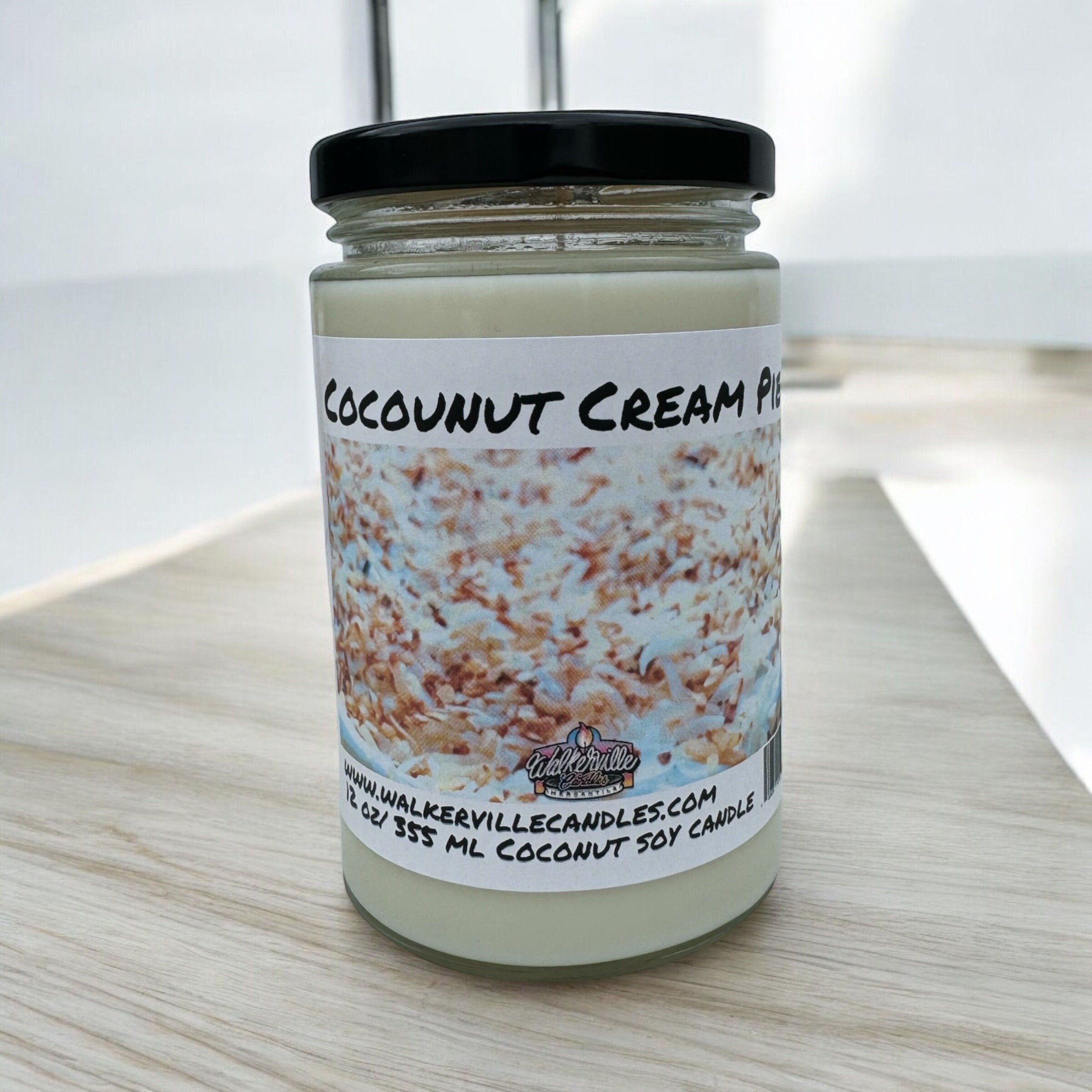 Coconut Cream Pie Vegan Coconut Soy 12 oz/ 355 ml Candle Hand-poured, Eco-friendly, Clean Burning, Bakery, Food, Drink Wood Wick