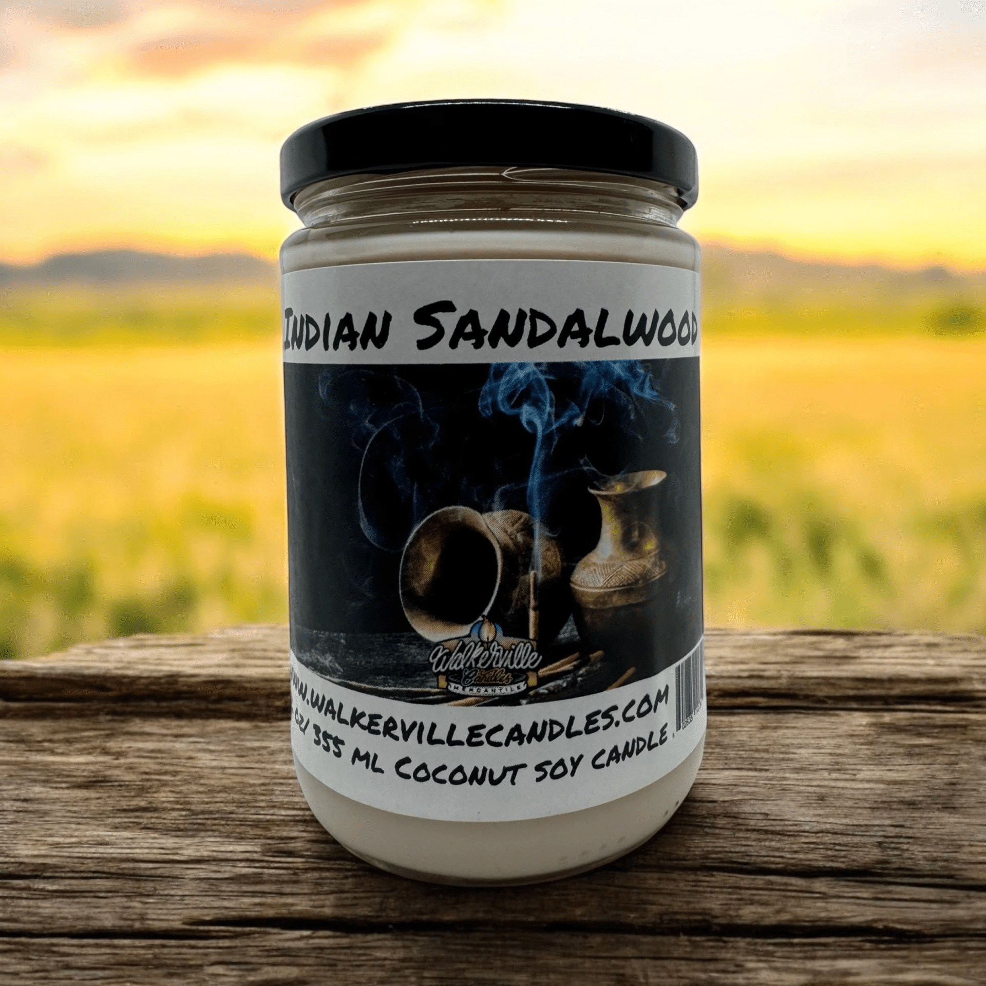 Indian Sandalwood Coconut Soy 12.5 oz/ 375 ml Candle Wood Wick - Walkerville Candles