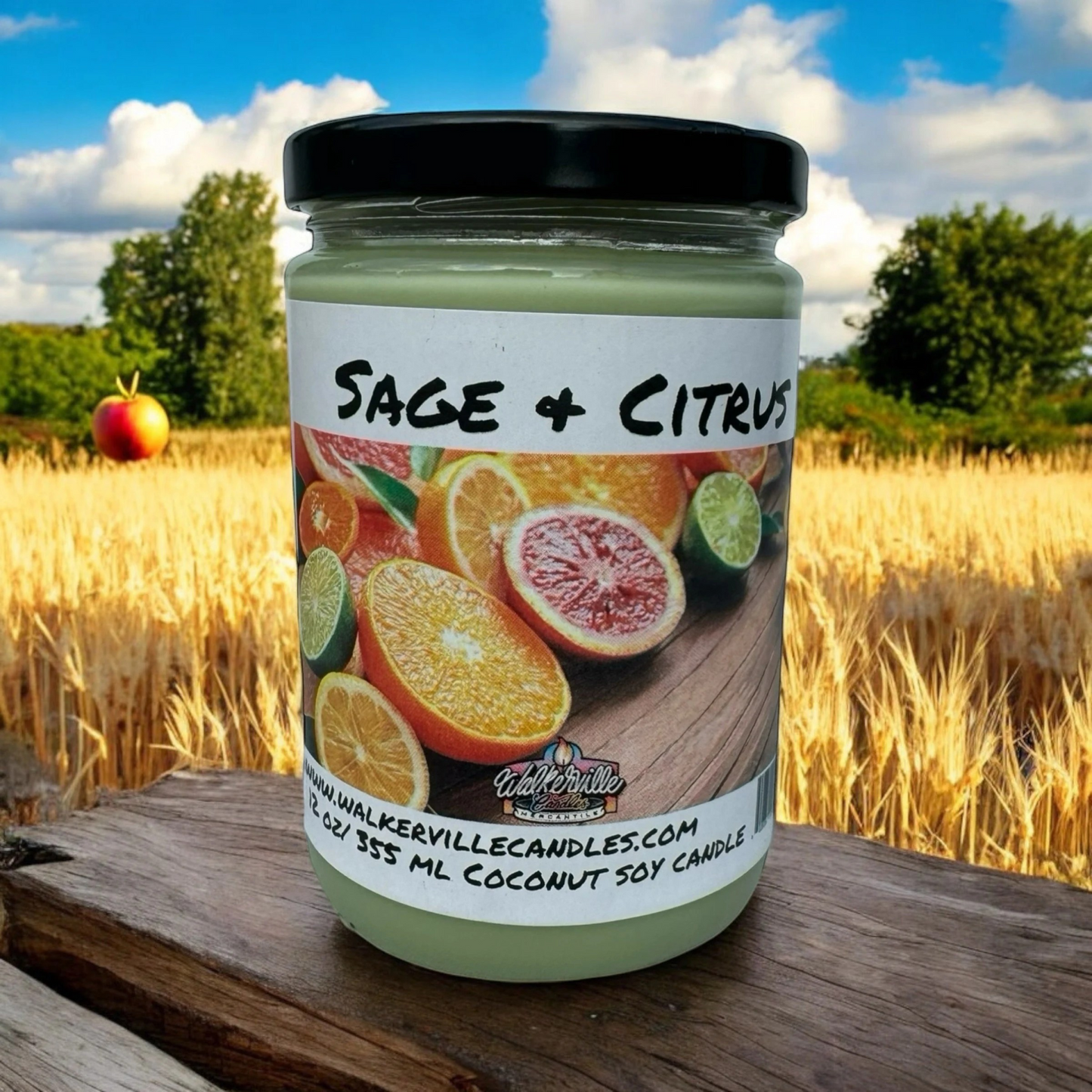 Sage & Citrus 100% Coconut Soy Eco-friendly 12 oz Candle Wood Wick