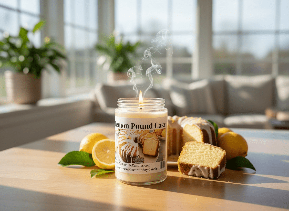 Lemon Pound Cake Coconut Soy 12.5 oz/ 375 ml Candle Wood Wick - Walkerville Candles