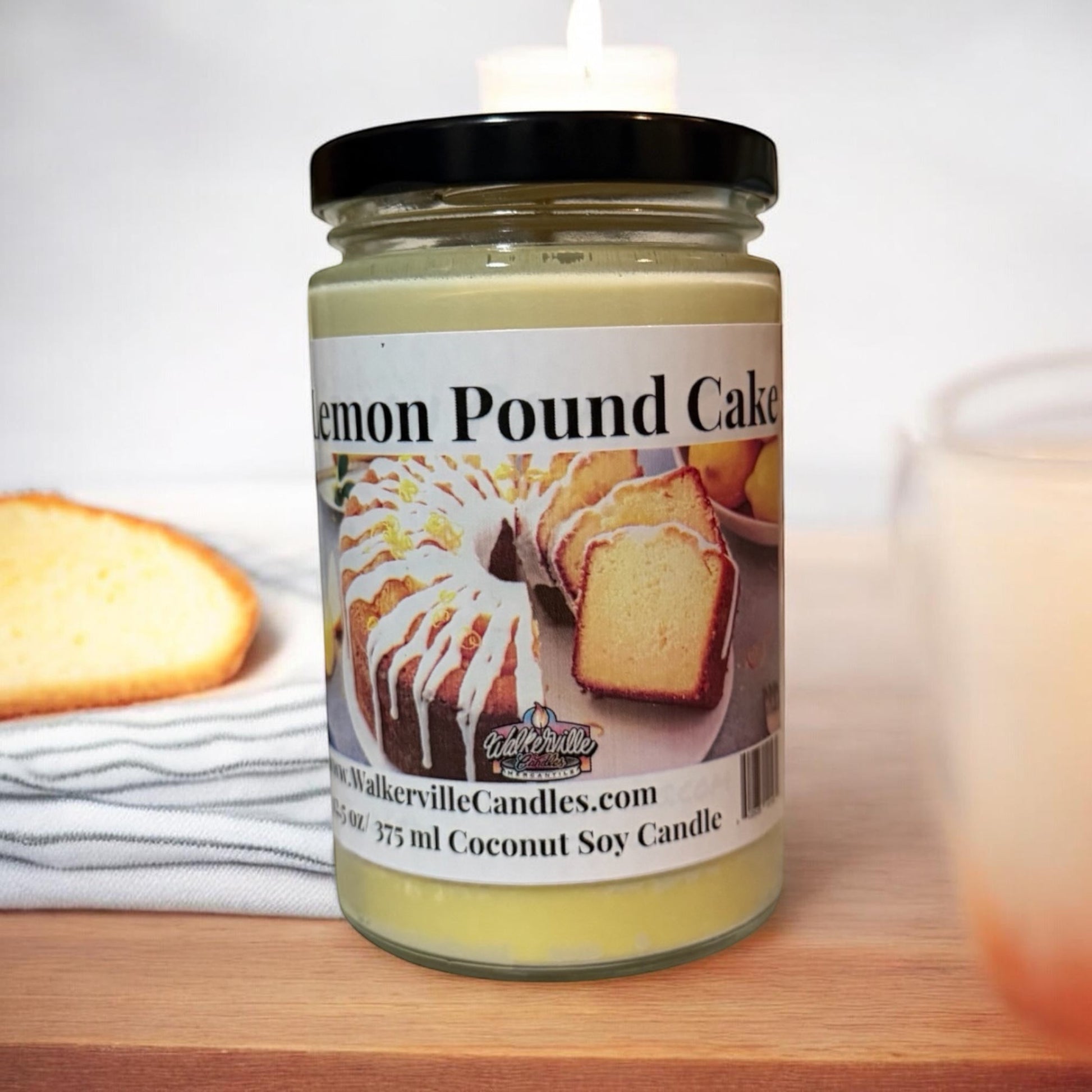 Lemon Pound Cake Coconut Soy 12.5 oz/ 375 ml Candle Wood Wick - Walkerville Candles