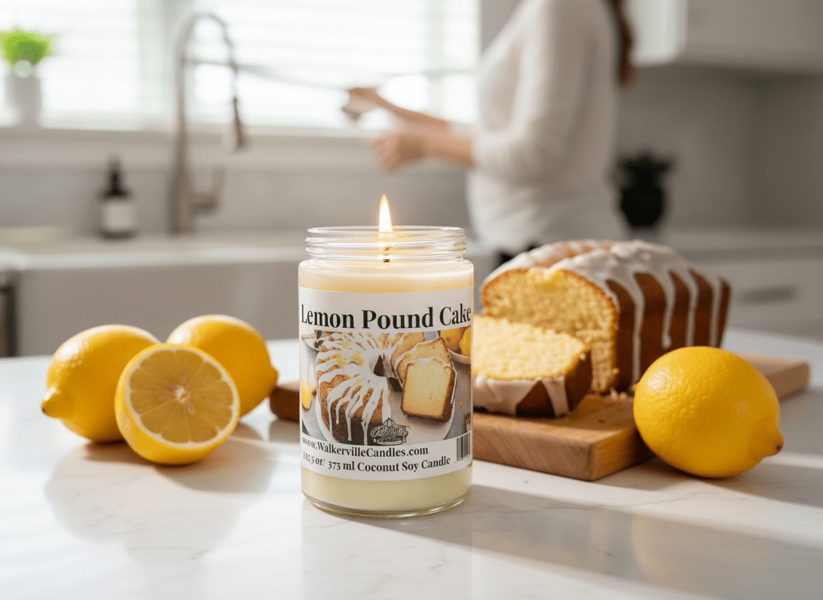 Lemon Pound Cake Coconut Soy 12.5 oz/ 375 ml Candle Wood Wick - Walkerville Candles