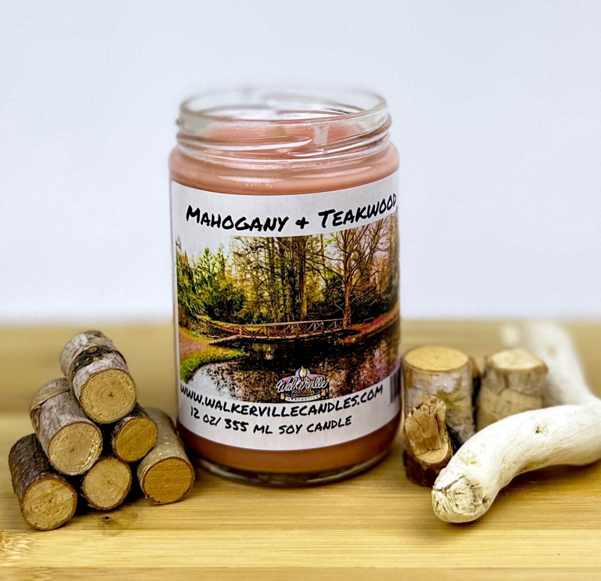 Mahogany & Teakwood Coconut Soy 12.5 oz/ 375 ml Candle Wood Wick - Walkerville Candles