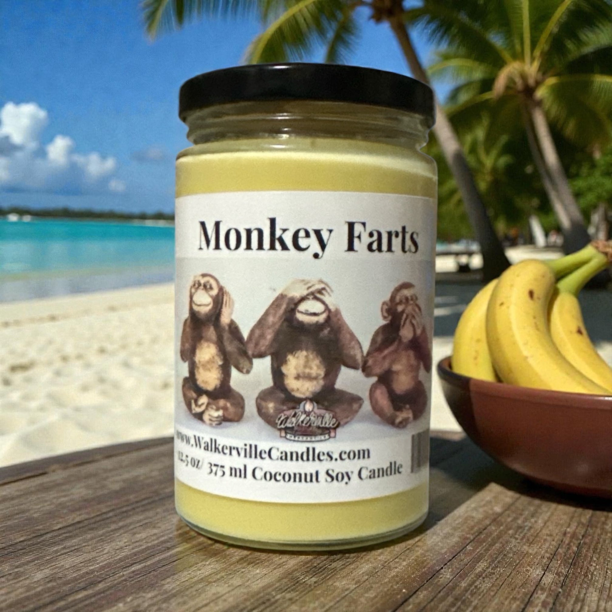 Monkey Farts Coconut Soy 12.5 oz/ 375 ml Candle Wood Wick - Walkerville Candles