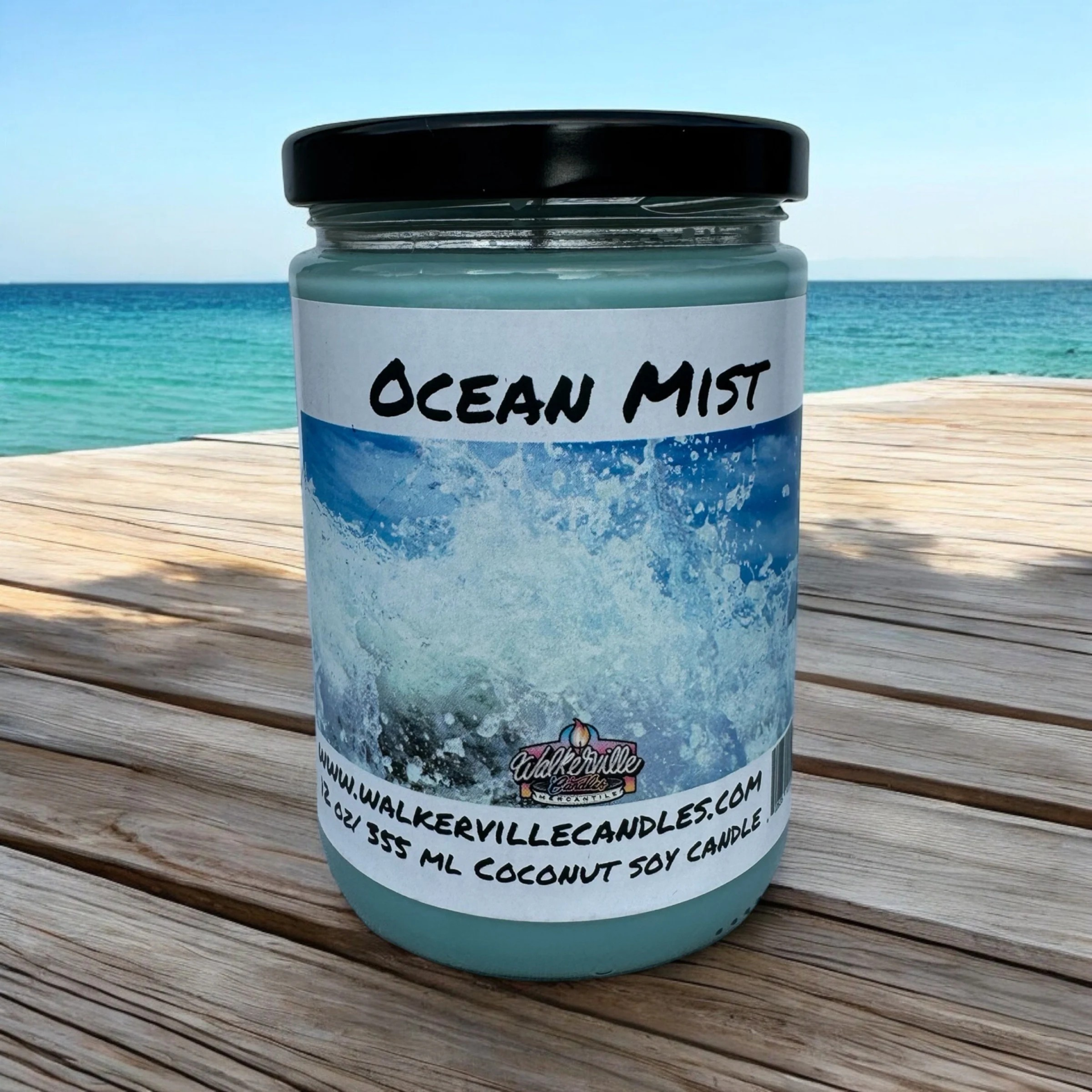 Ocean Mist Vegan Coconut Soy 12 oz/ 355 ml Candle Hand-poured, Eco-friendly, Clean Burning, Woodsy/ Clean Floral Wood Wick
