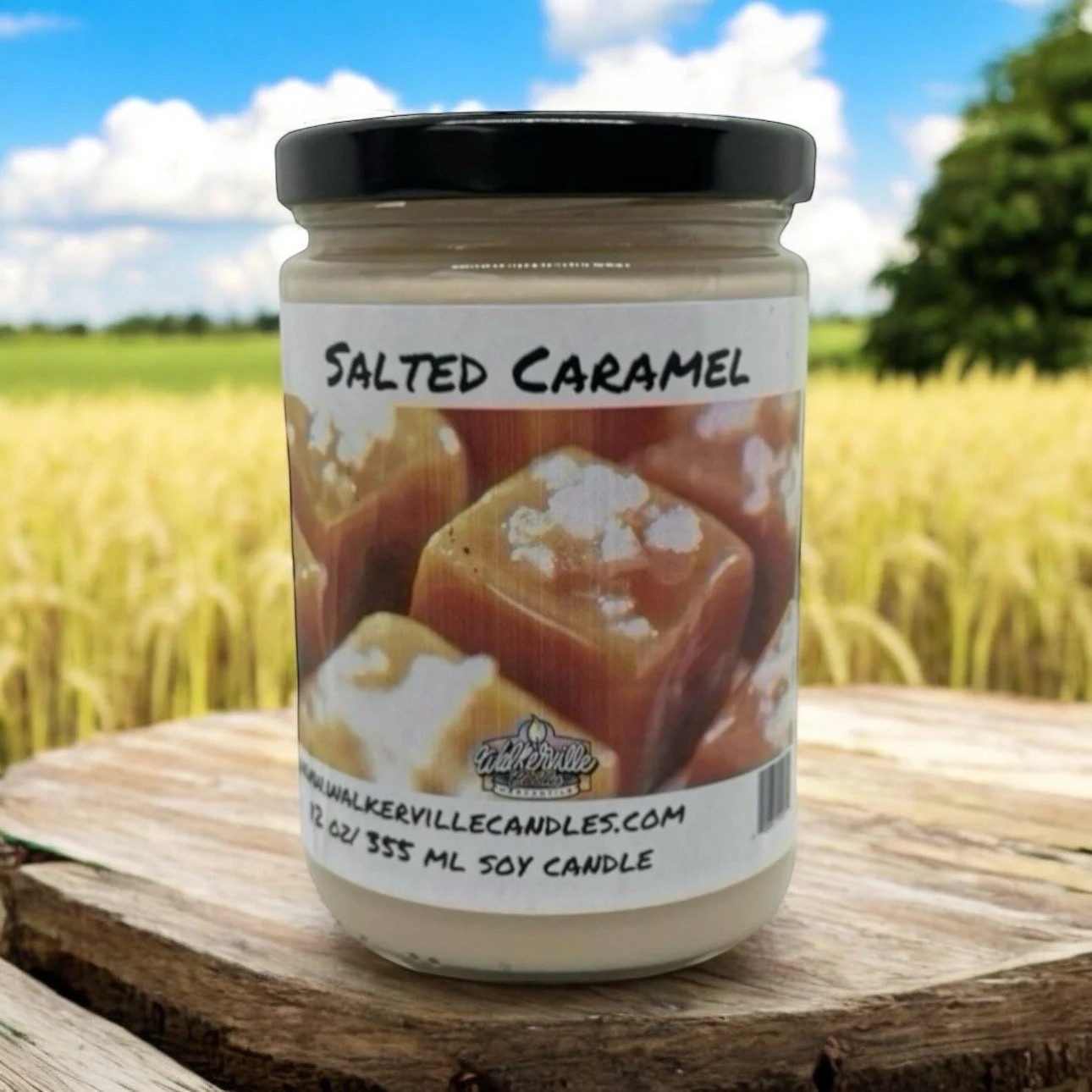 Salted Caramel 100% Coconut Soy Eco-friendly 12 oz Candle Wood Wick