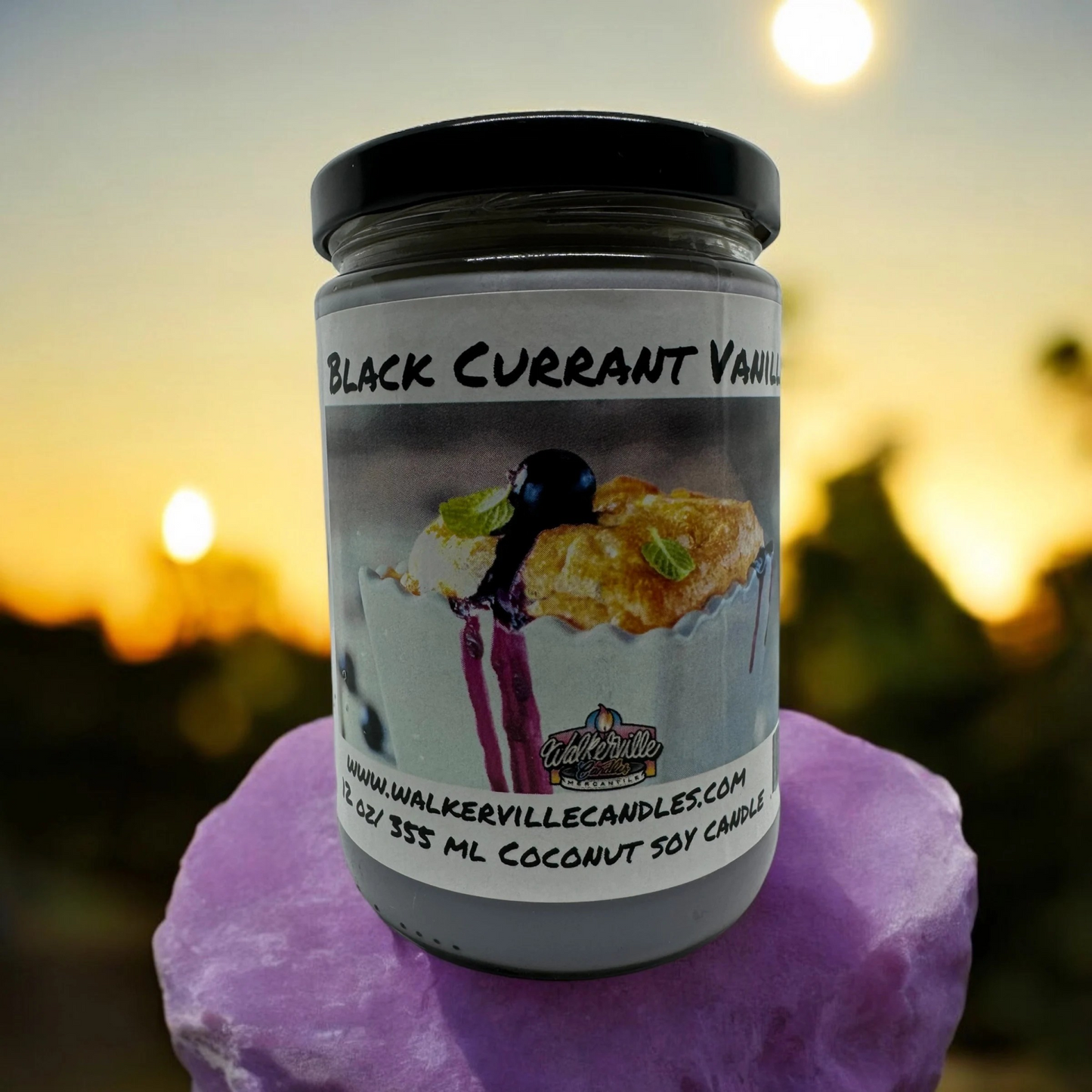 Black Currant Vanilla 100% Coconut Soy Eco-friendly 12 oz Candle Wood Wick