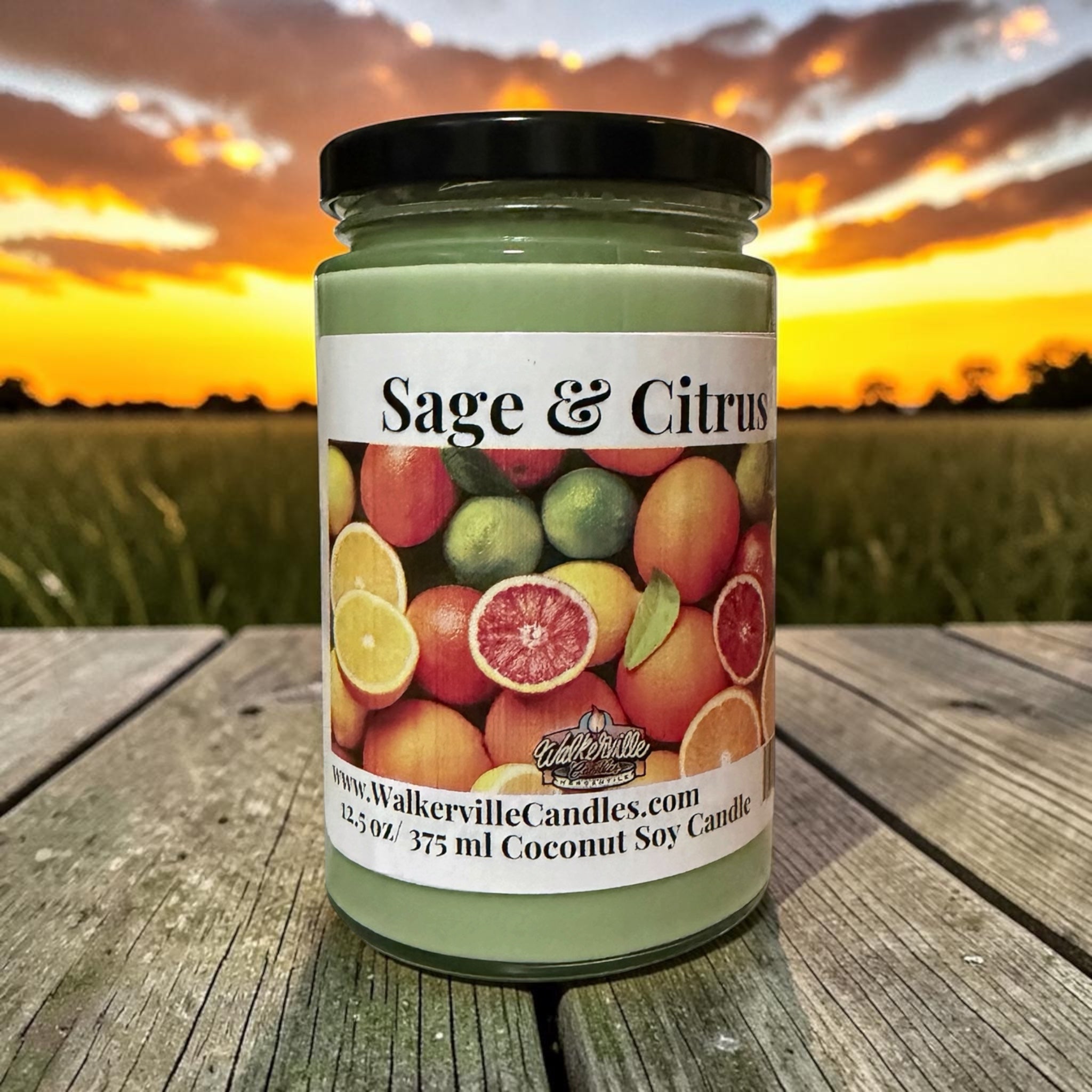 Sage & Citrus Coconut Soy 12.5 oz/ 375 ml Candle Wood Wick - Walkerville Candles