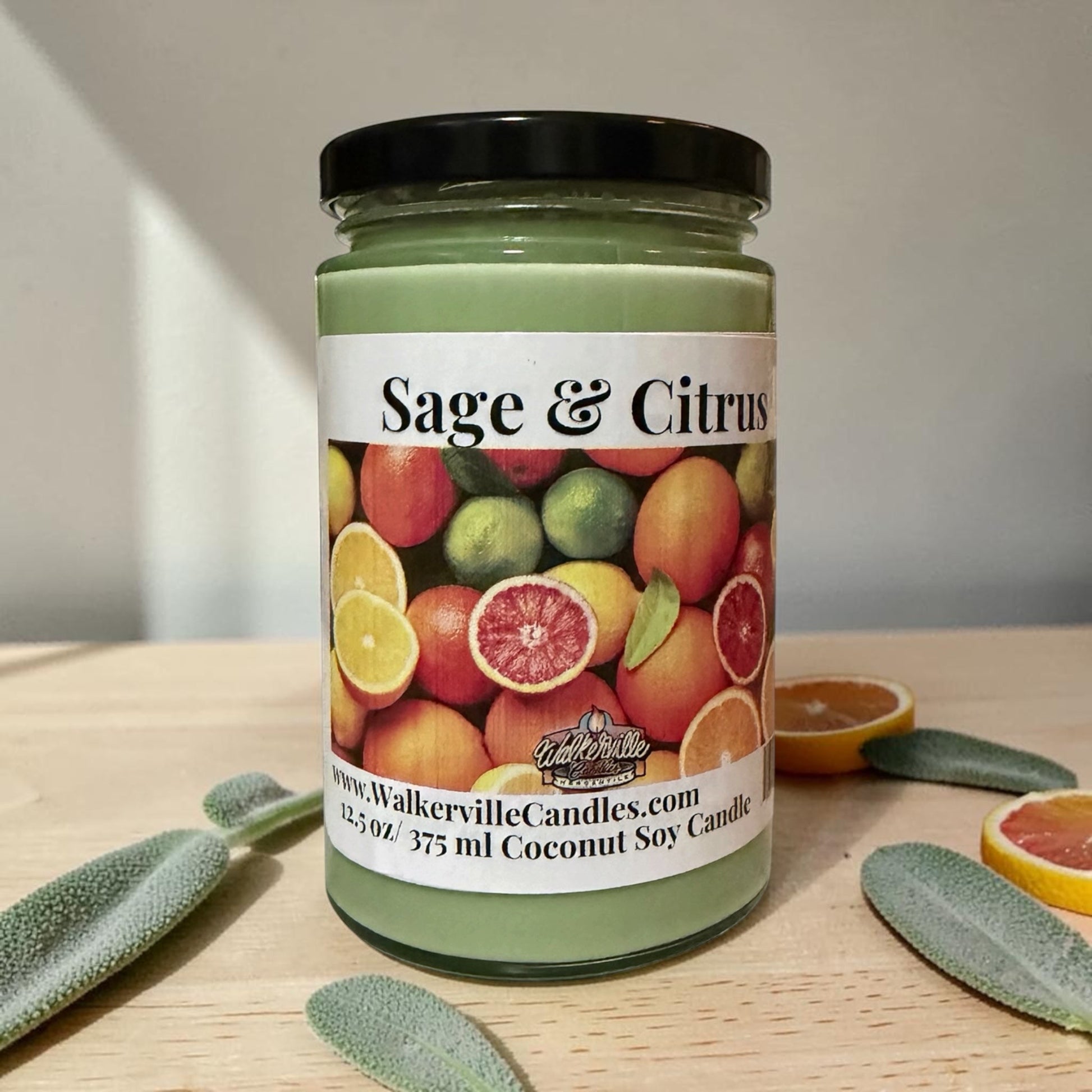 Sage & Citrus Coconut Soy 12.5 oz/ 375 ml Candle Wood Wick - Walkerville Candles