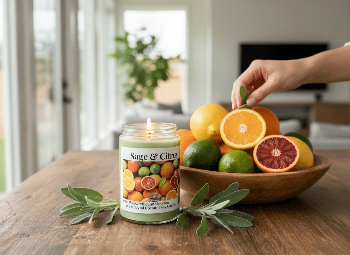 Sage & Citrus Coconut Soy 12.5 oz/ 375 ml Candle Wood Wick - Walkerville Candles