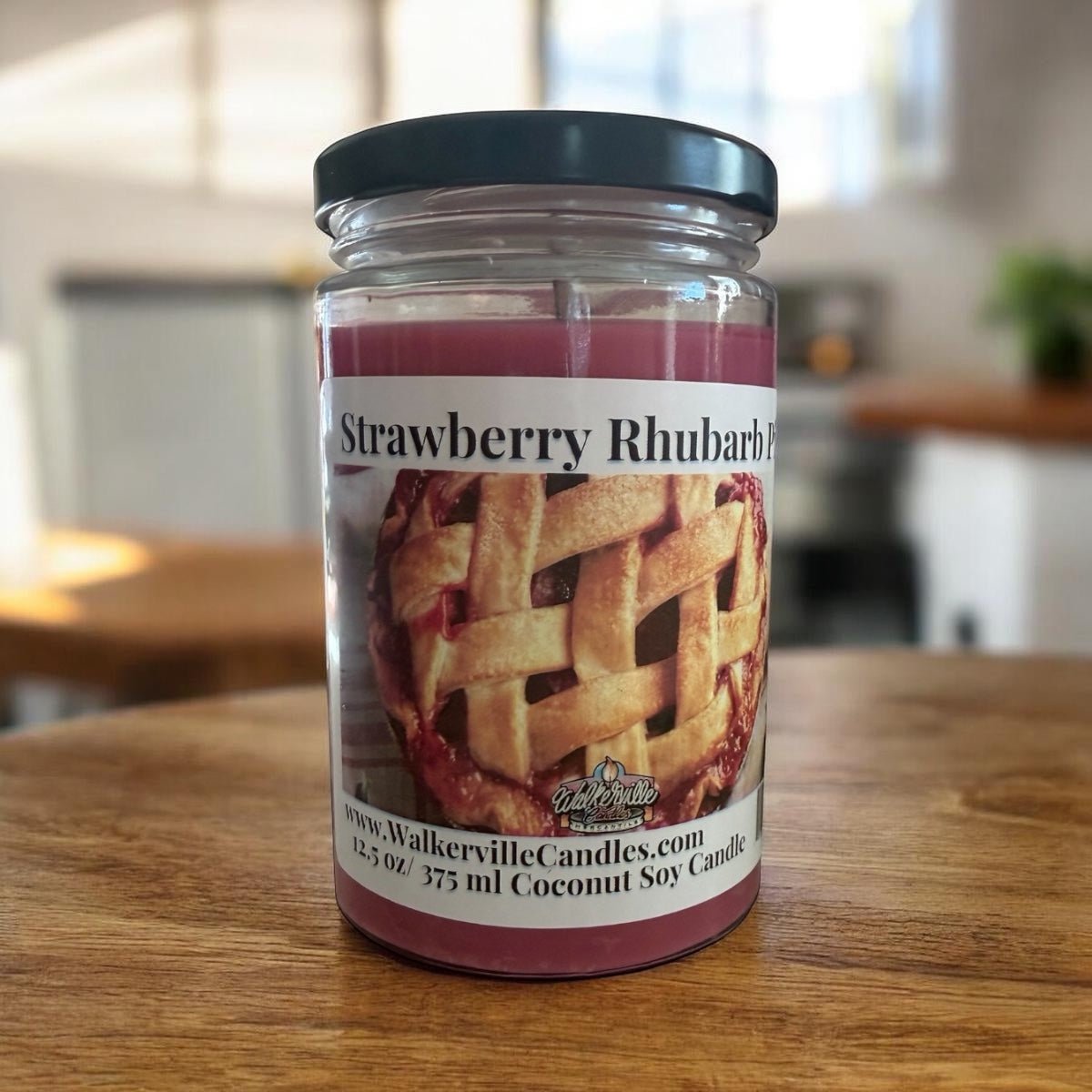 Strawberry Rhubarb Pie Coconut Soy 12.5 oz/ 375 ml Candle Wood Wick - Walkerville Candles