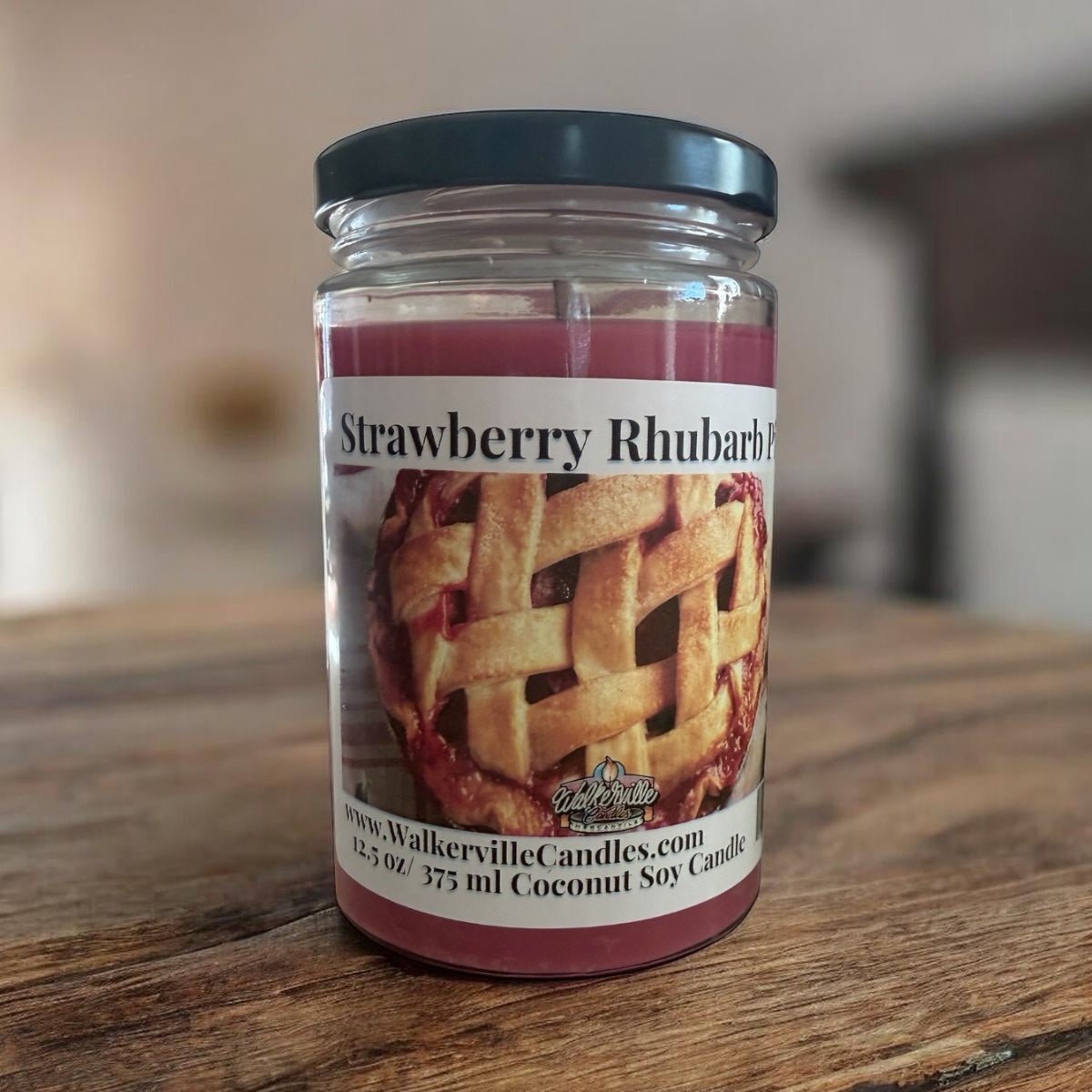 Strawberry Rhubarb Pie Coconut Soy 12.5 oz/ 375 ml Candle Wood Wick - Walkerville Candles