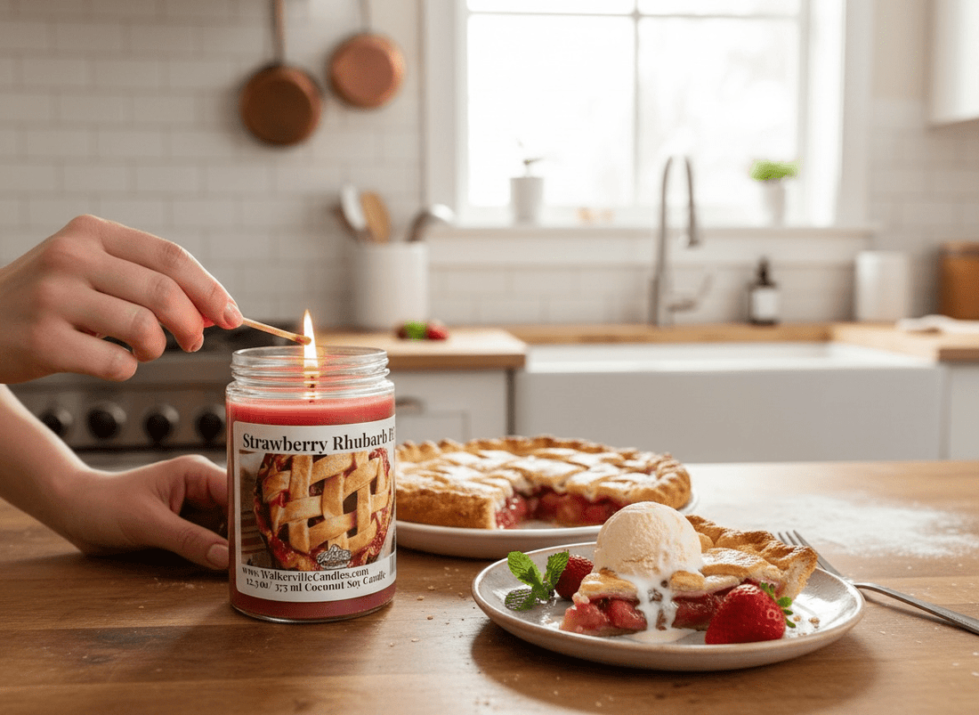 Strawberry Rhubarb Pie Coconut Soy 12.5 oz/ 375 ml Candle Wood Wick - Walkerville Candles