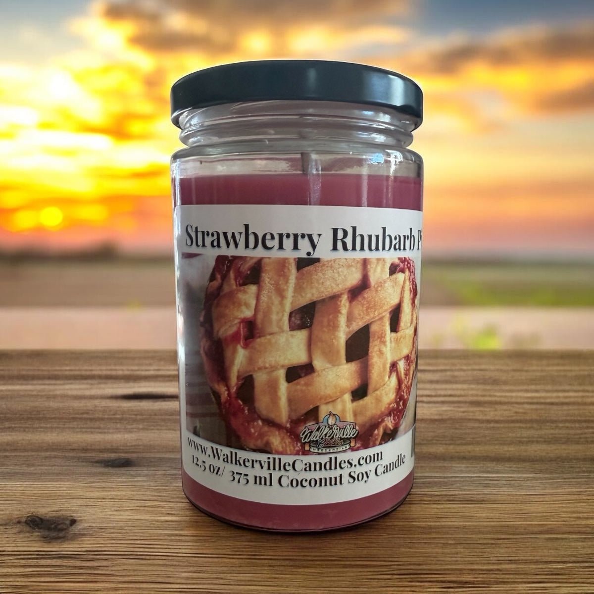 Strawberry Rhubarb Pie Coconut Soy 12.5 oz/ 375 ml Candle Wood Wick - Walkerville Candles