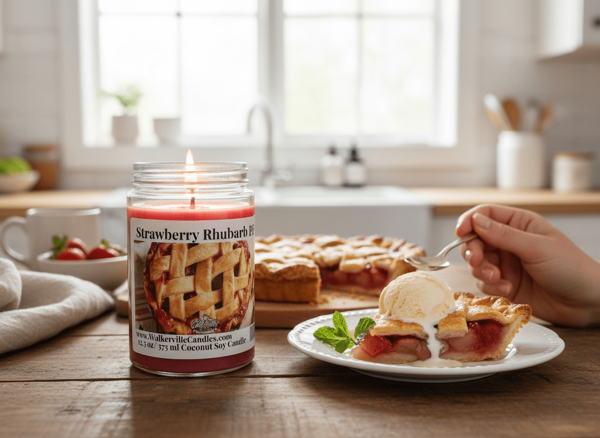 Strawberry Rhubarb Pie Coconut Soy 12.5 oz/ 375 ml Candle Wood Wick - Walkerville Candles