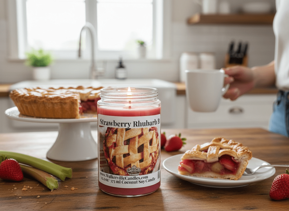 Strawberry Rhubarb Pie Coconut Soy 12.5 oz/ 375 ml Candle Wood Wick - Walkerville Candles
